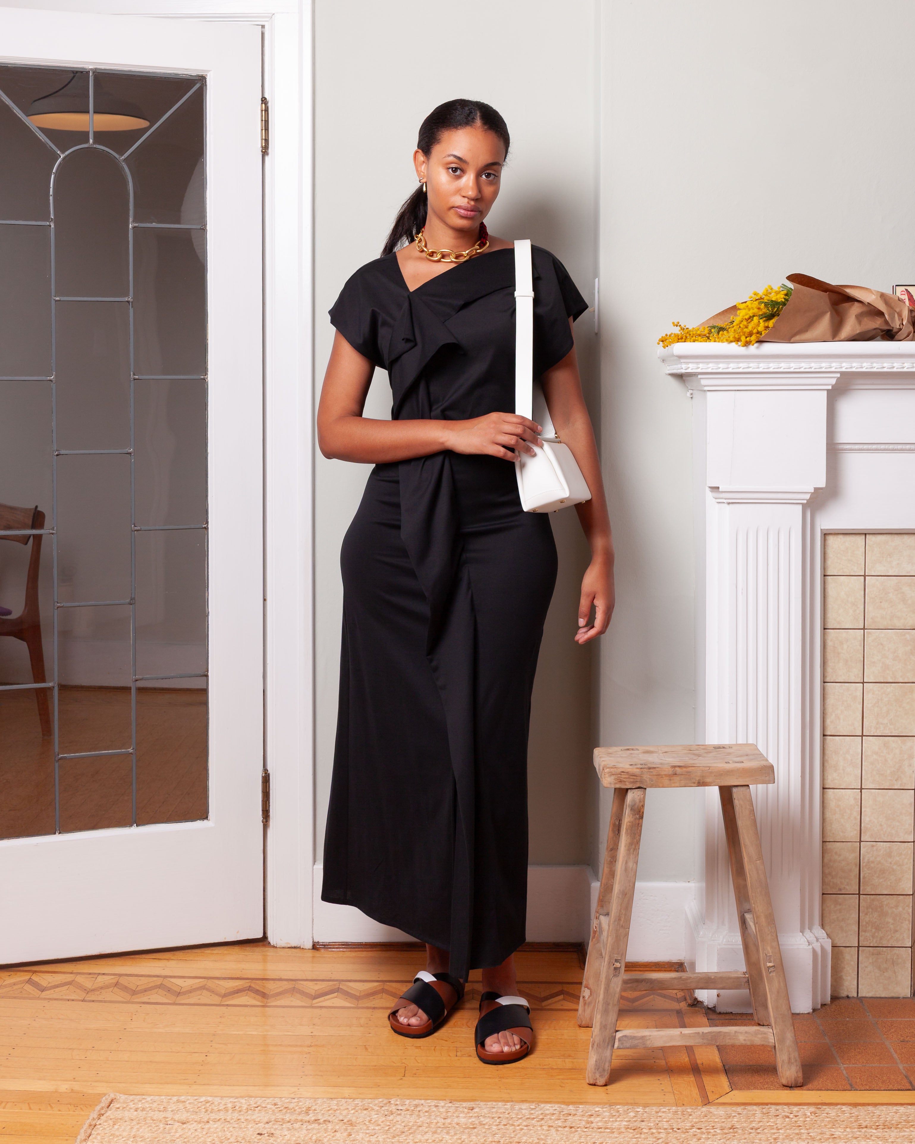 Plan C-Cotton Knit Long Dress - Black-Dresses-Boboli-Vancouver-Canada