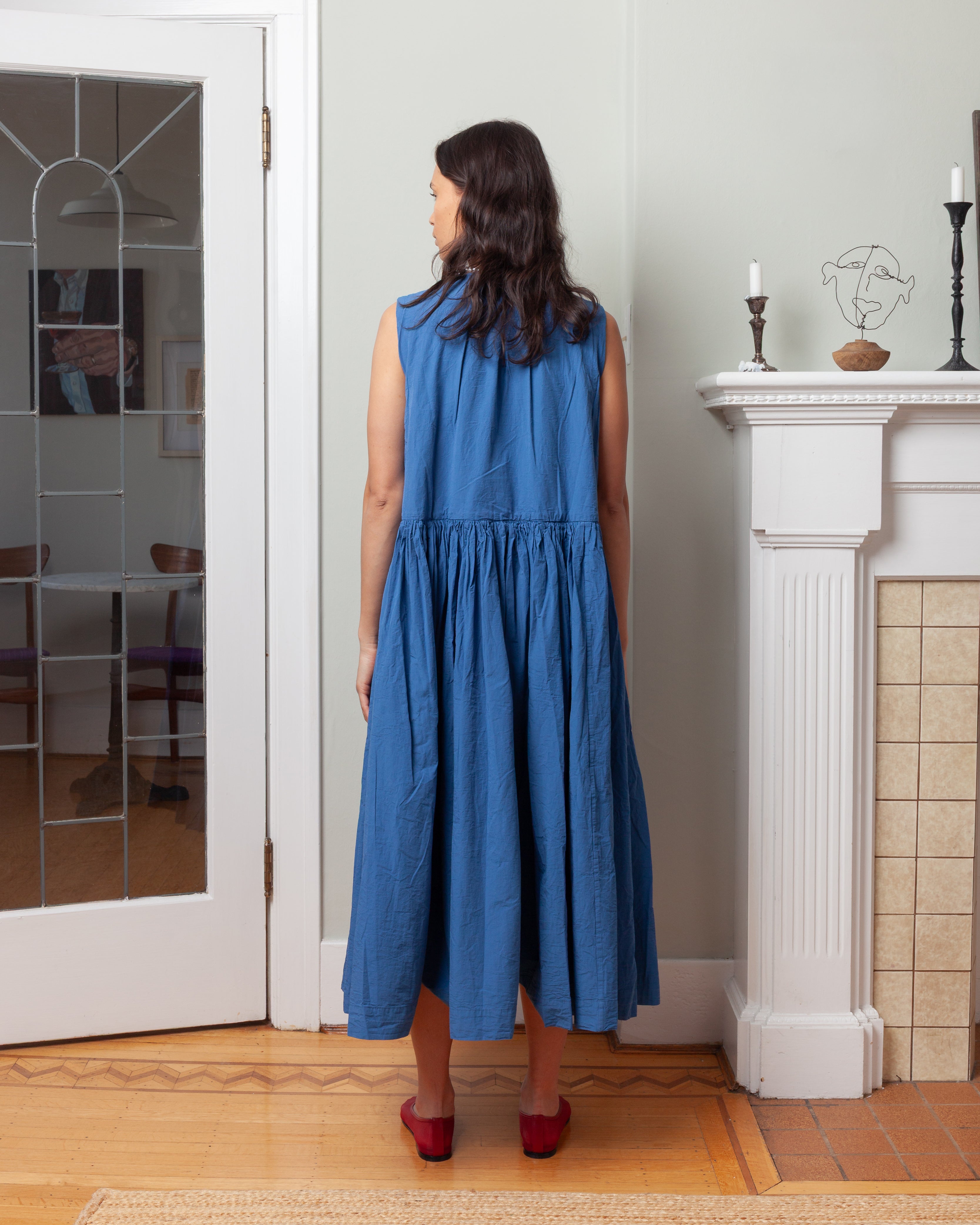 Casey Casey-Pomme Ruchee Dress - Chalk Poplin - Medium Blue-Dresses-Boboli-Vancouver-Canada