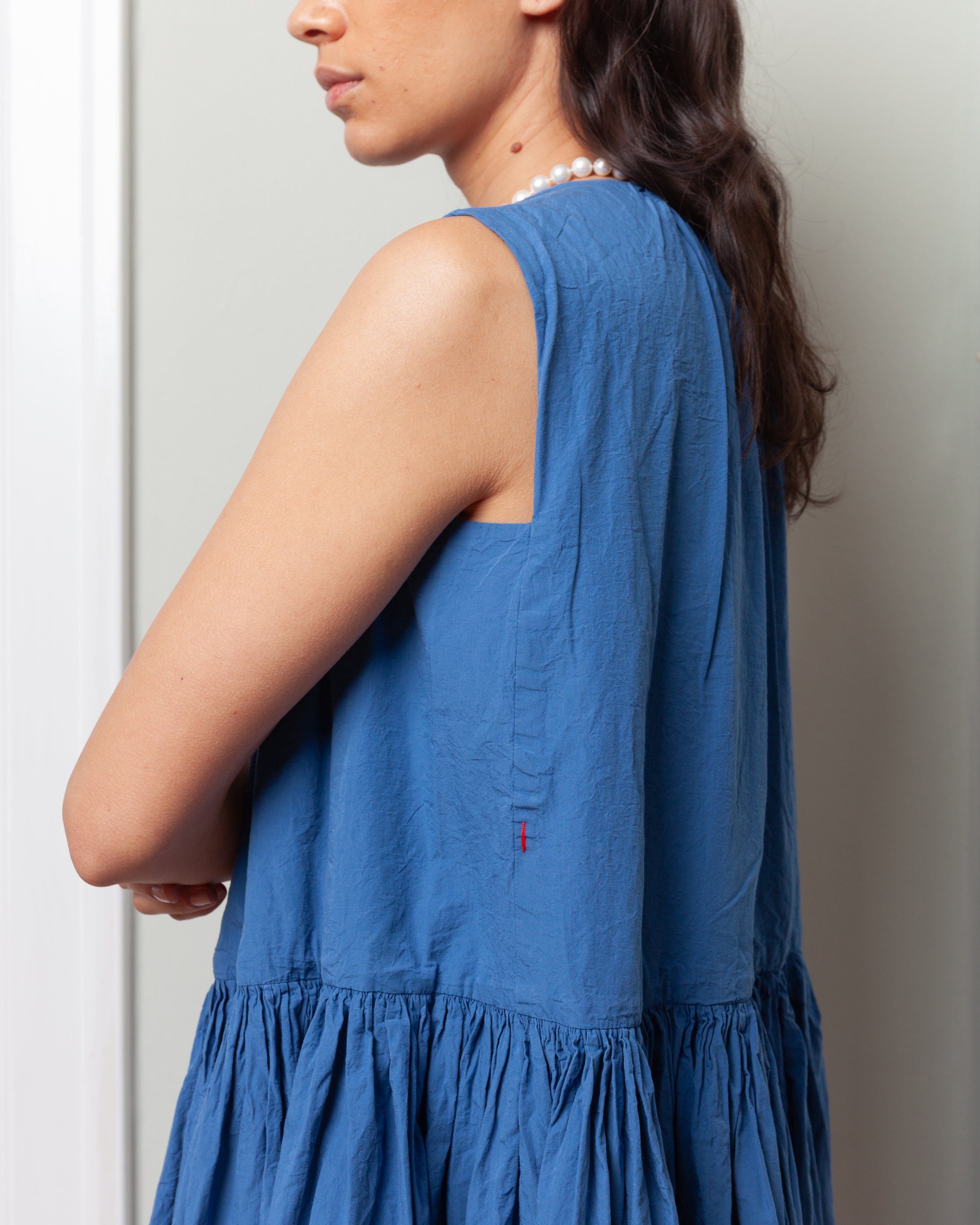 Casey Casey-Pomme Ruchee Dress - Chalk Poplin - Medium Blue-Dresses-Boboli-Vancouver-Canada