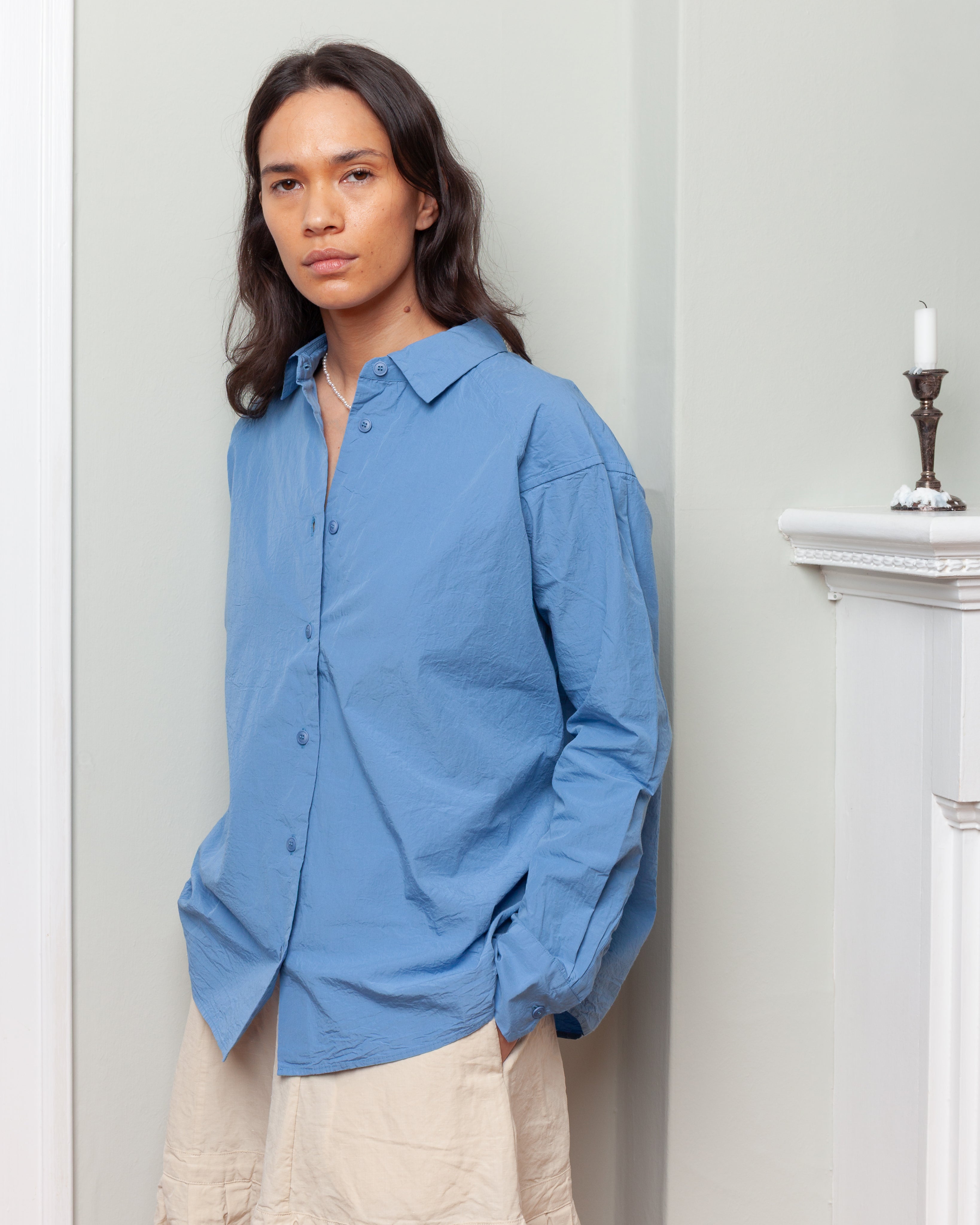Casey Casey-Drays Travail Shirt - Chalk Poplin - Light Blue-Shirts-Boboli-Vancouver-Canada