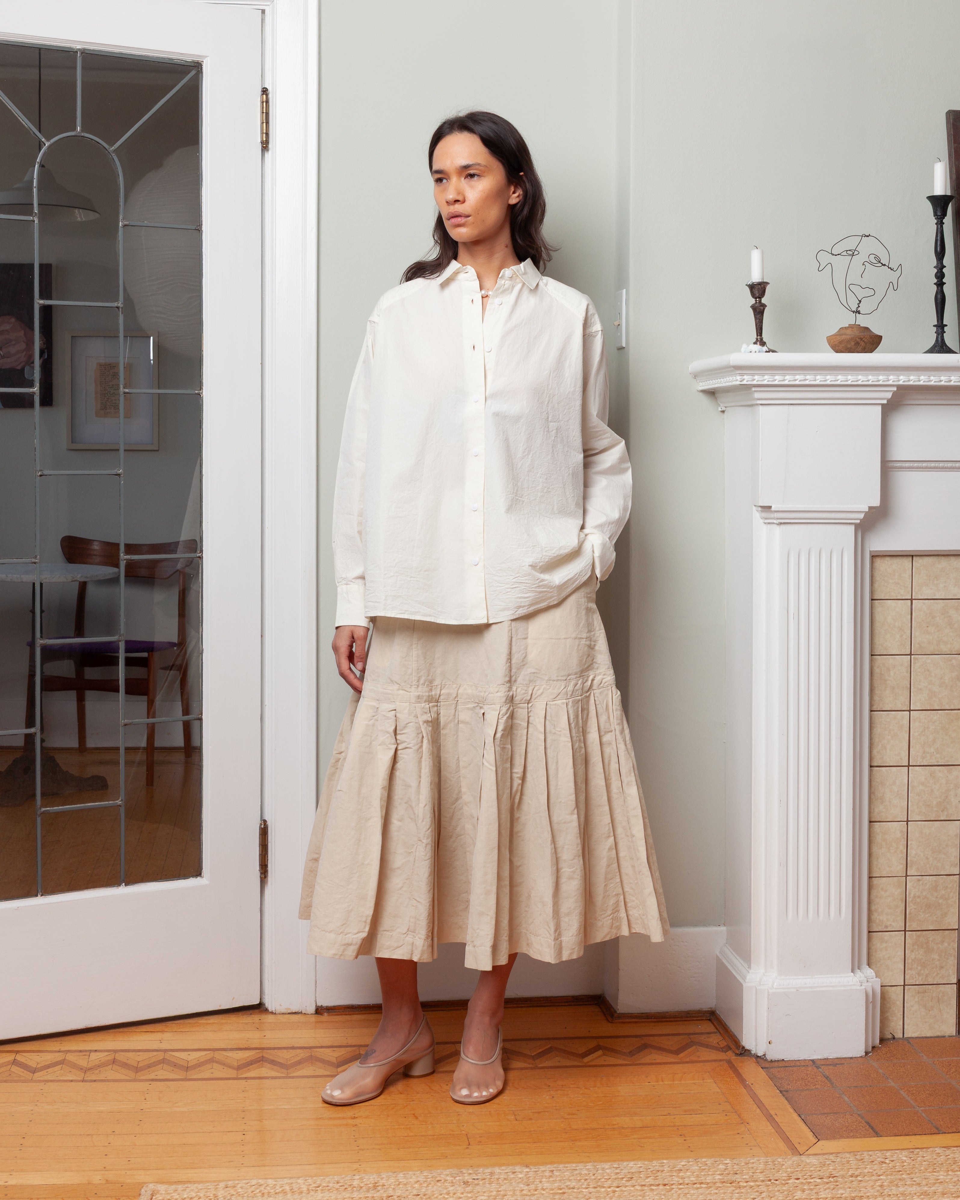 Casey Casey-Drays Travail Shirt - Chalk Poplin - Off White-Shirts-Boboli-Vancouver-Canada