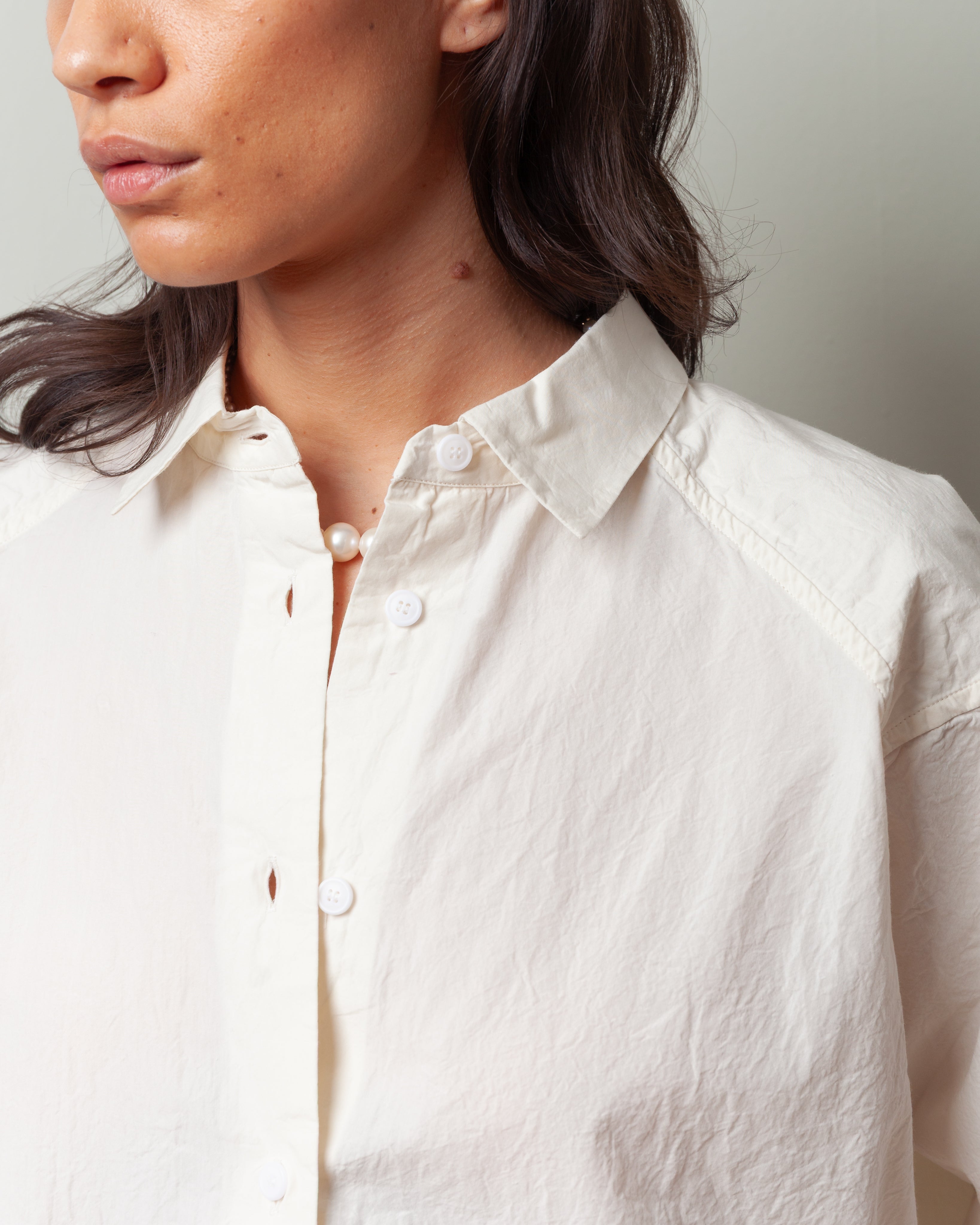 Casey Casey-Drays Travail Shirt - Chalk Poplin - Off White-Shirts-Boboli-Vancouver-Canada