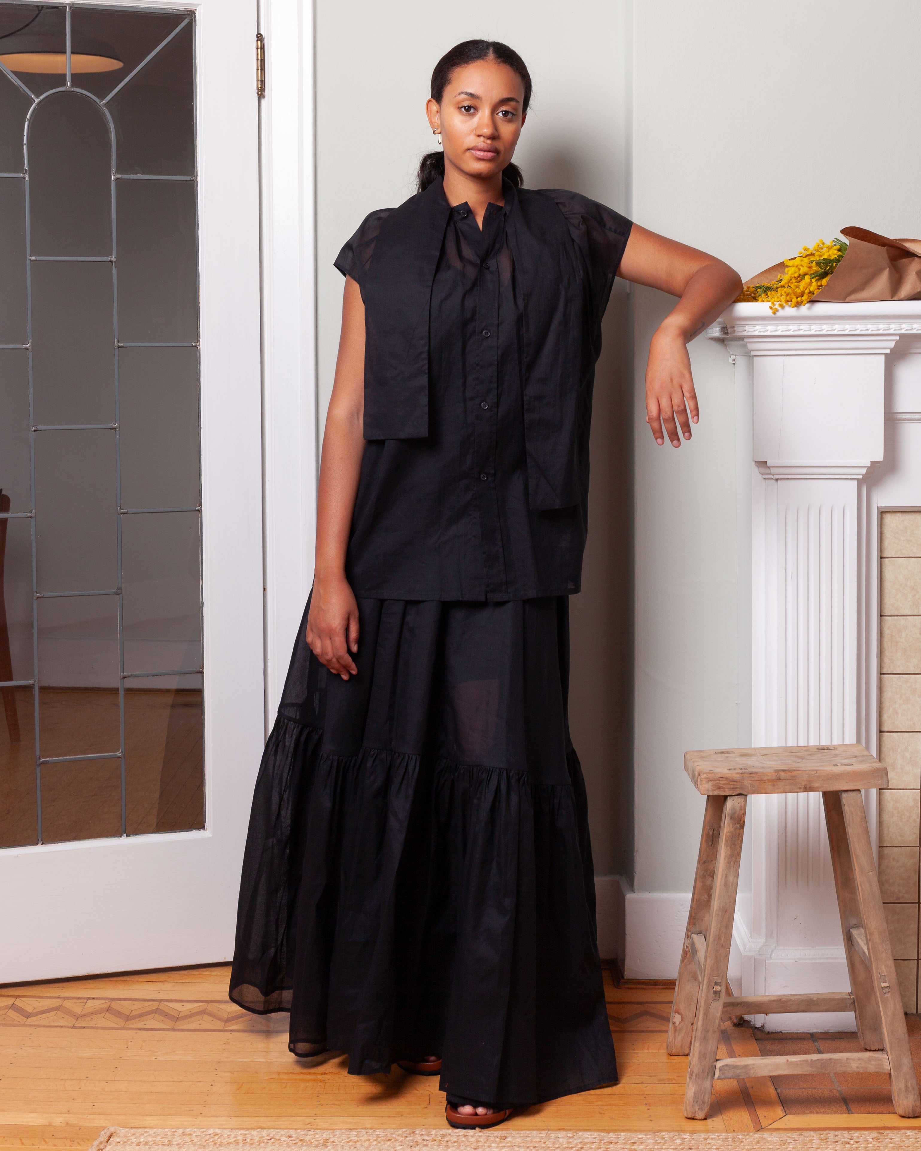Plan C-Cotton Woven Long Skirt - Black-Skirts-Boboli-Vancouver-Canada