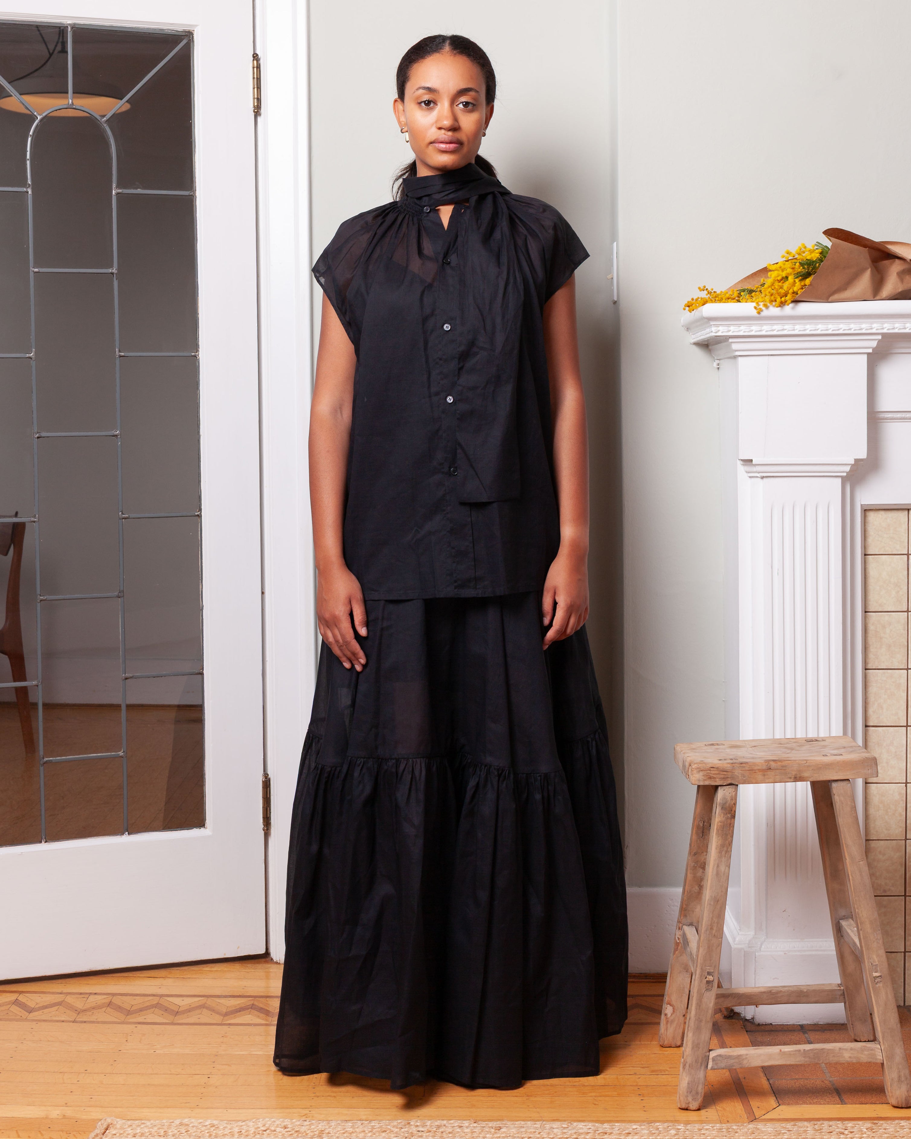 Plan C-Cotton Woven Long Skirt - Black-Skirts-Boboli-Vancouver-Canada