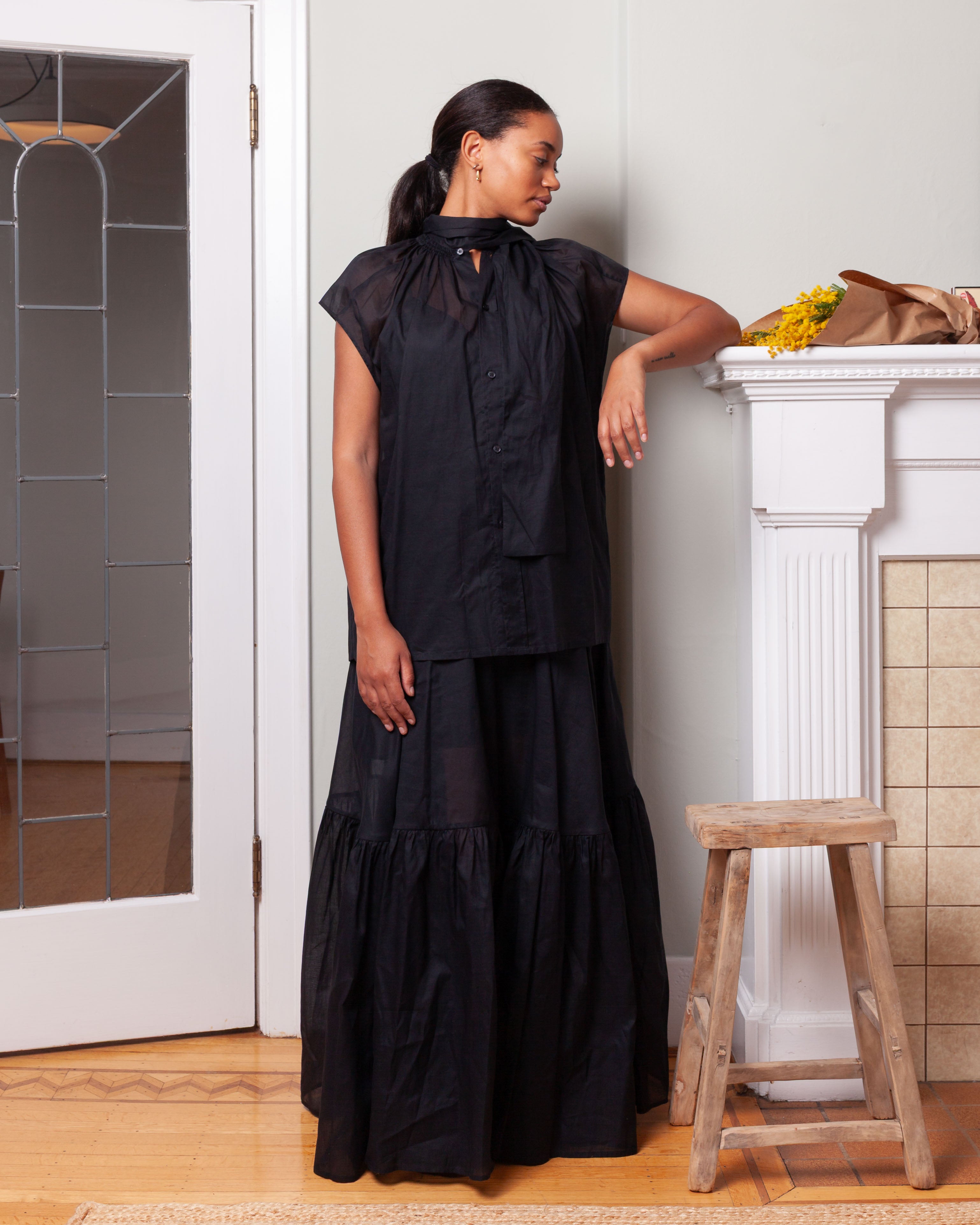 Plan C-Cotton Woven Long Skirt - Black-Skirts-Boboli-Vancouver-Canada