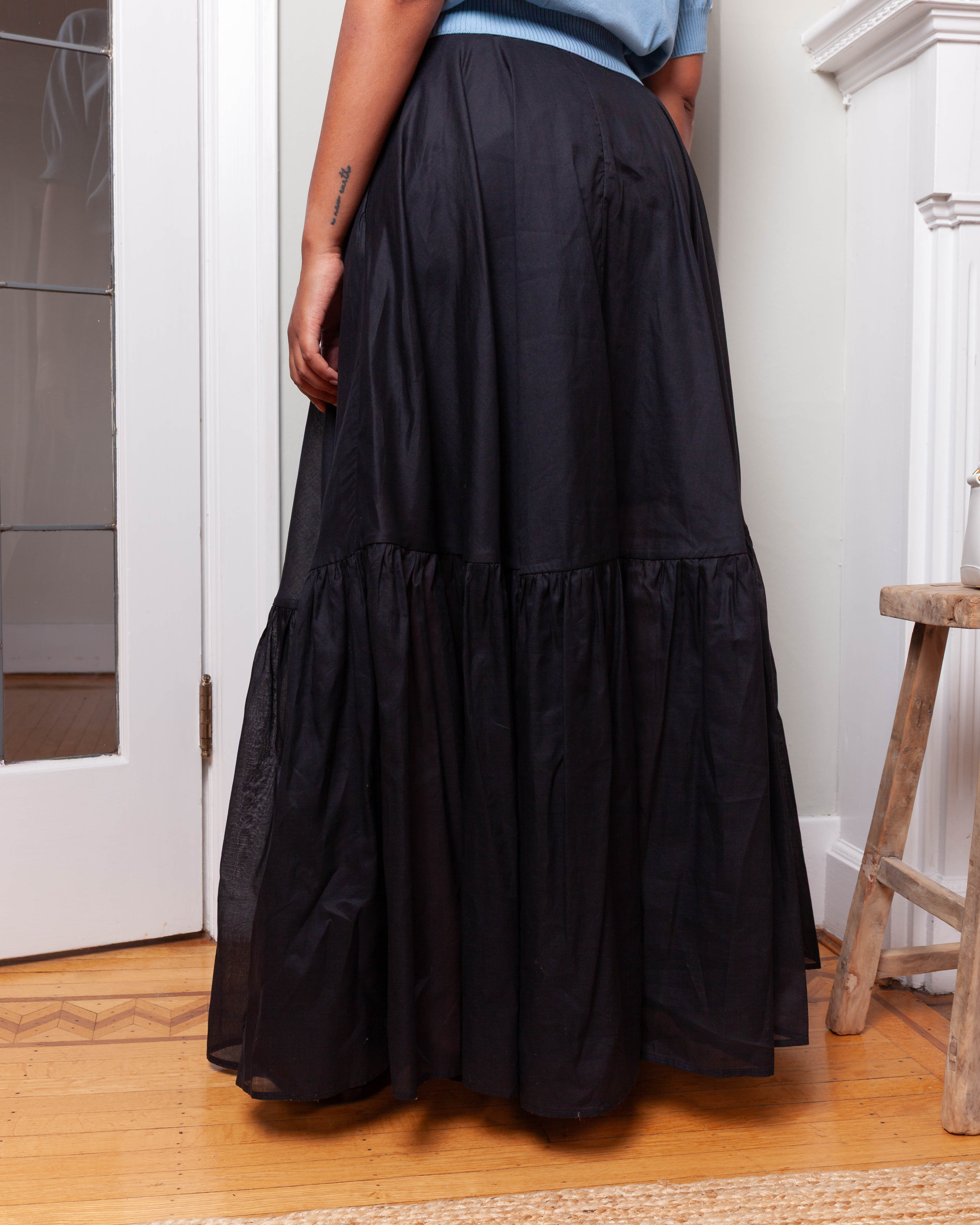 Plan C-Cotton Woven Long Skirt - Black-Skirts-Boboli-Vancouver-Canada