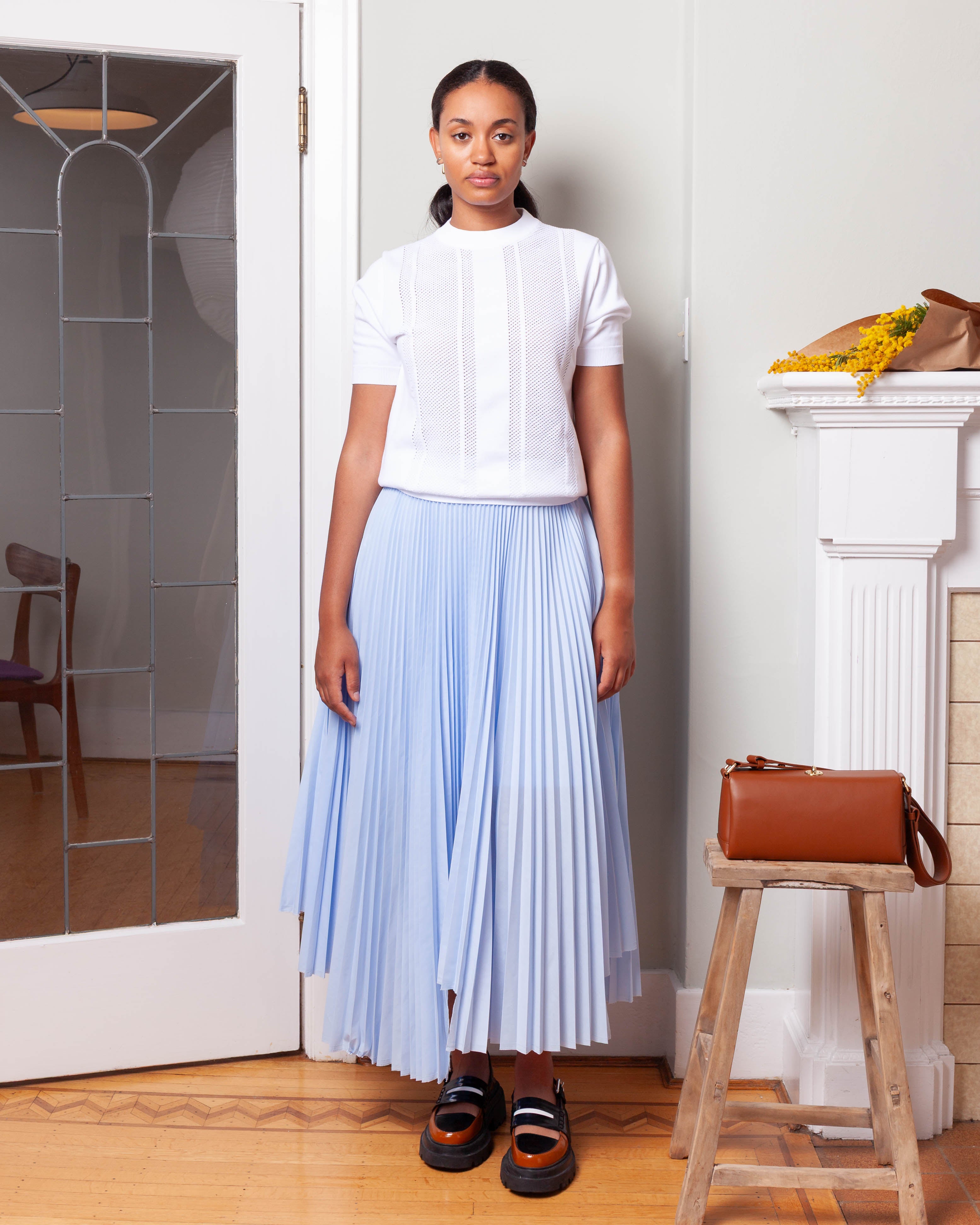 Plan C-Woven Pleated Skirt - Sky Blue-Skirts-Boboli-Vancouver-Canada