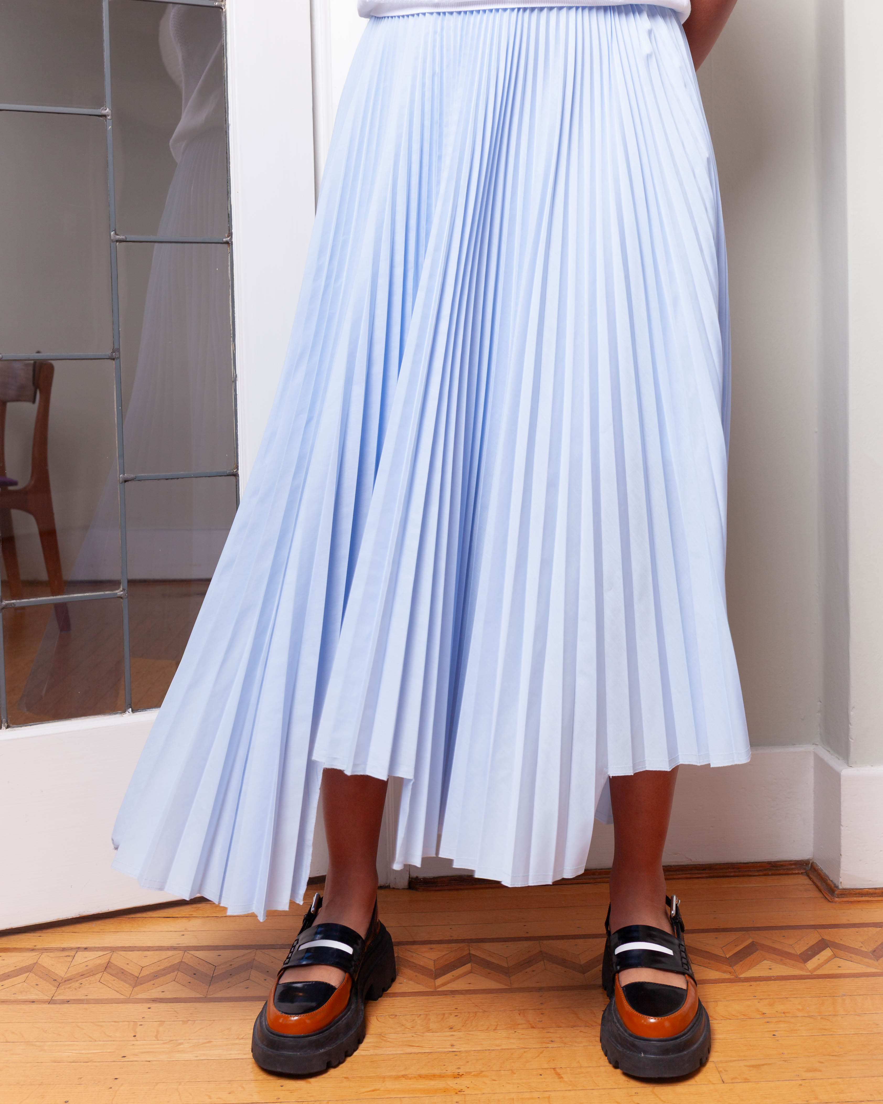 Plan C-Woven Pleated Skirt - Sky Blue-Skirts-Boboli-Vancouver-Canada
