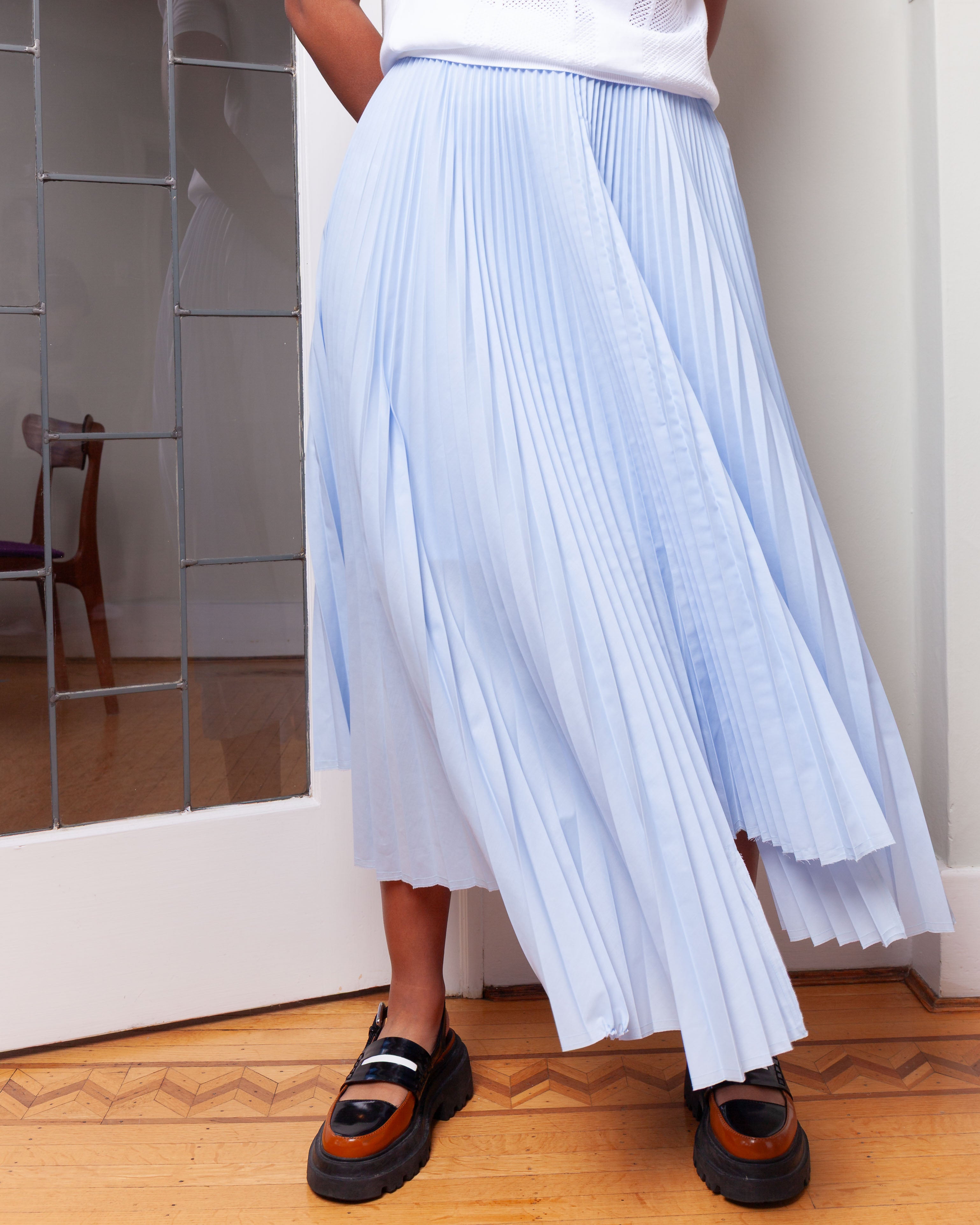 Plan C-Woven Pleated Skirt - Sky Blue-Skirts-Boboli-Vancouver-Canada