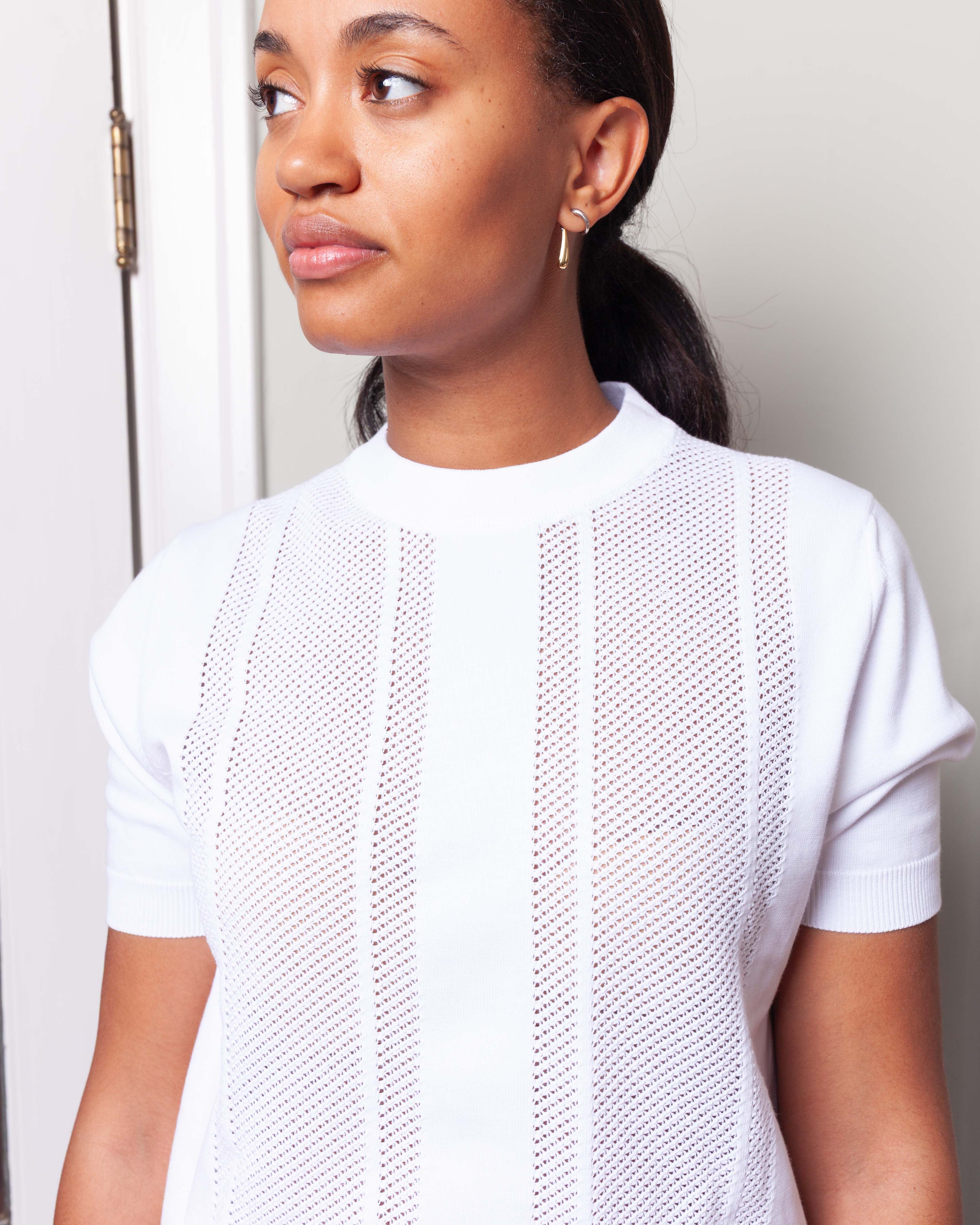 Plan C-S.S. Crewneck Knit Top - Optical White-Tops-Boboli-Vancouver-Canada