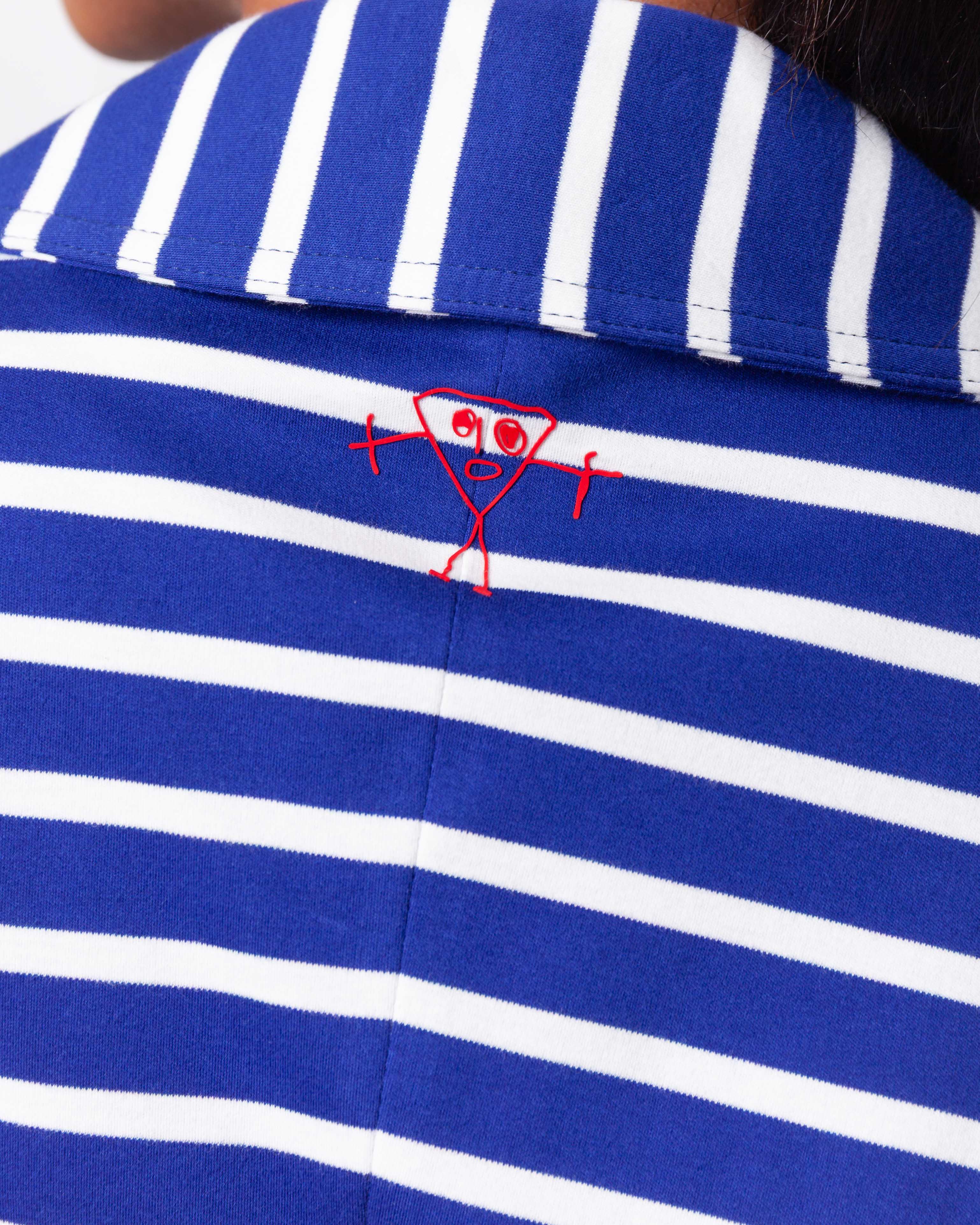 Plan C-Striped Cotton Dress - White Stripe/Blue-Dresses-Boboli-Vancouver-Canada