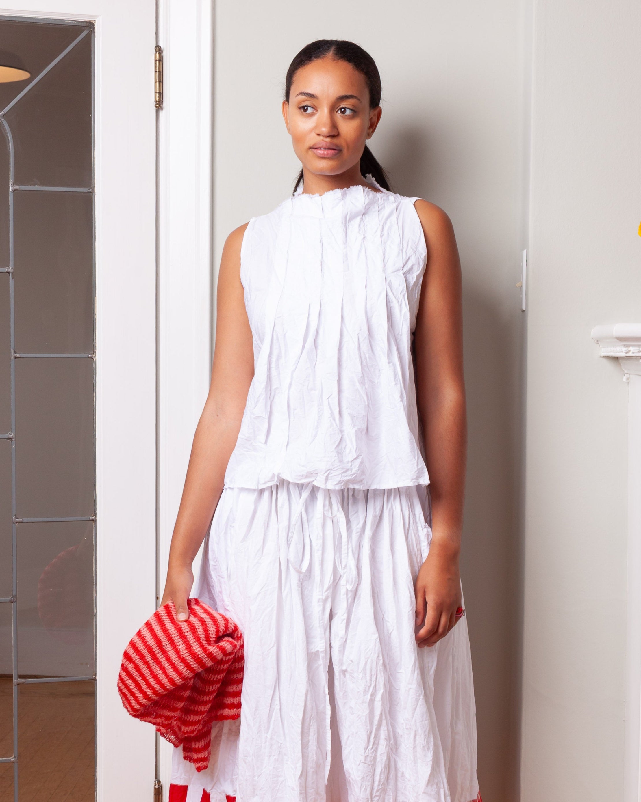 Washed Zig Zag Sleeveless Shirt - Optical White