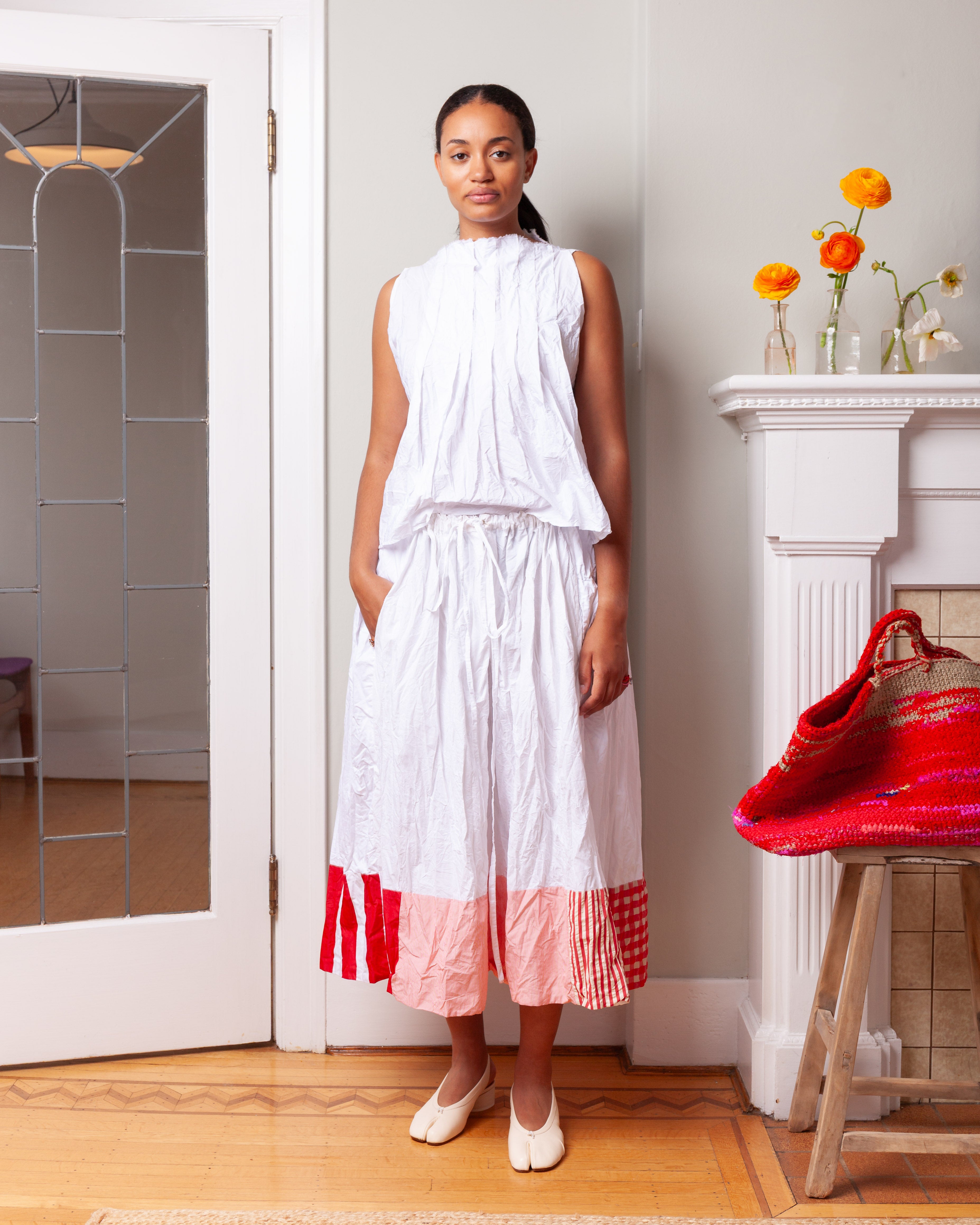 Washed Zig Zag Sleeveless Shirt - Optical White