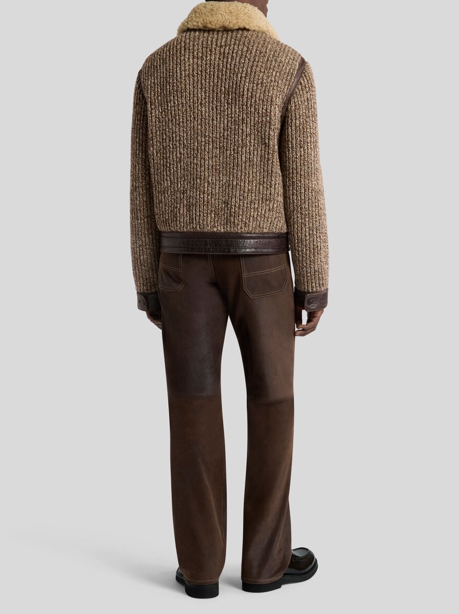 Etro-Crop Leather Shearling Jacket - Brown-Jackets-Boboli-Vancouver-Canada