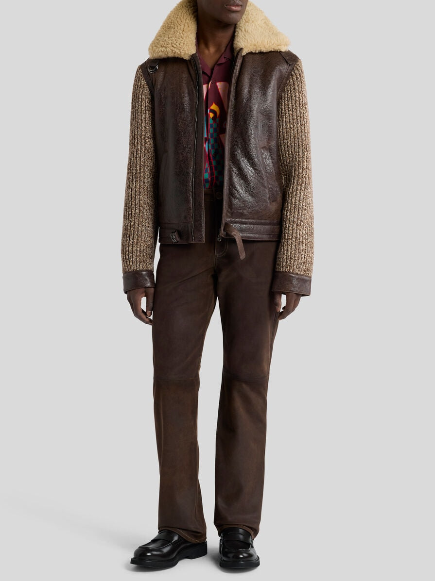 Etro-Crop Leather Shearling Jacket - Brown-Jackets-Boboli-Vancouver-Canada