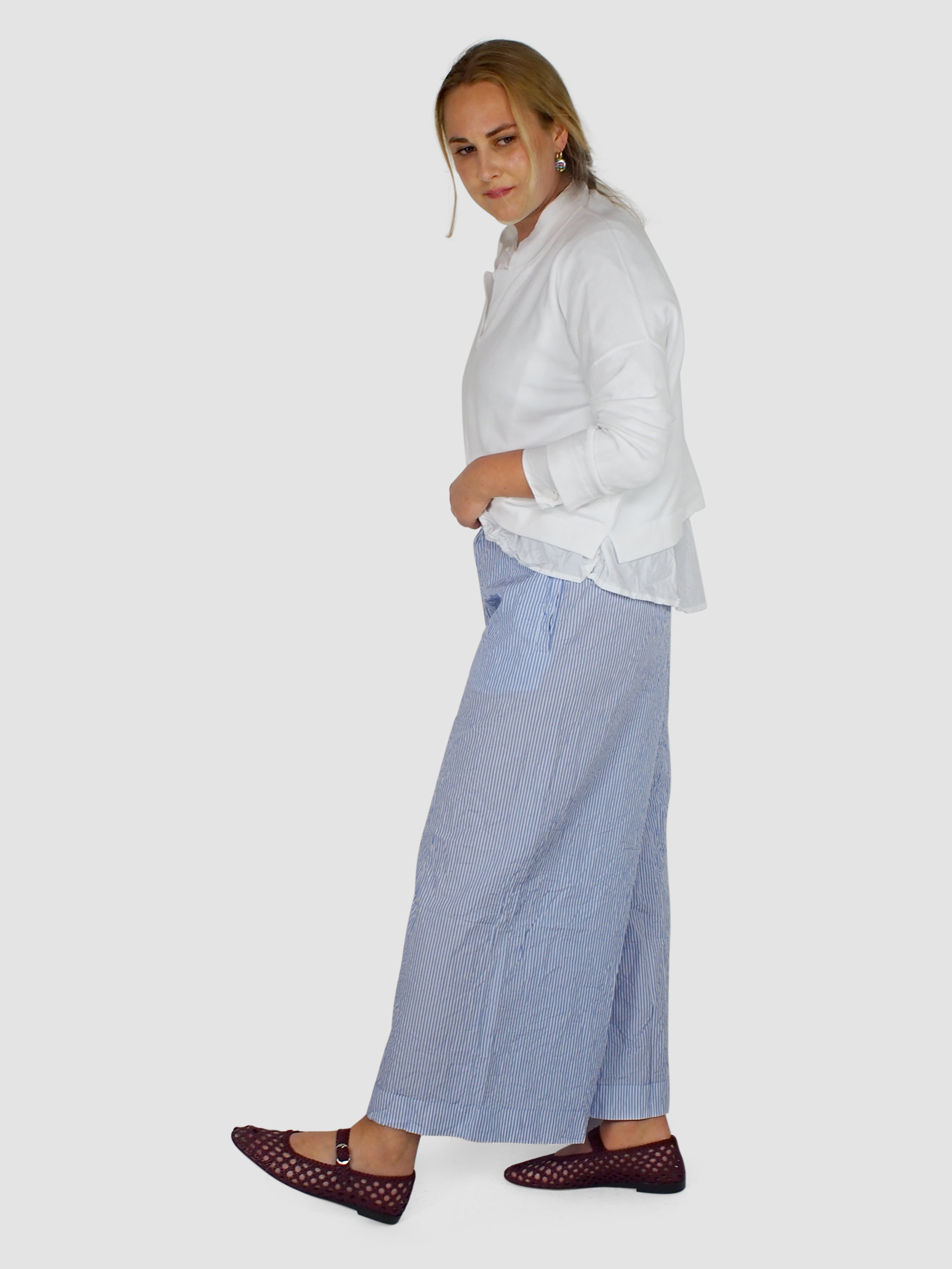 Daniela Gregis-Washed Pajama Trousers - White/Light Blue-Pants-One Size-Boboli-Vancouver-Canada