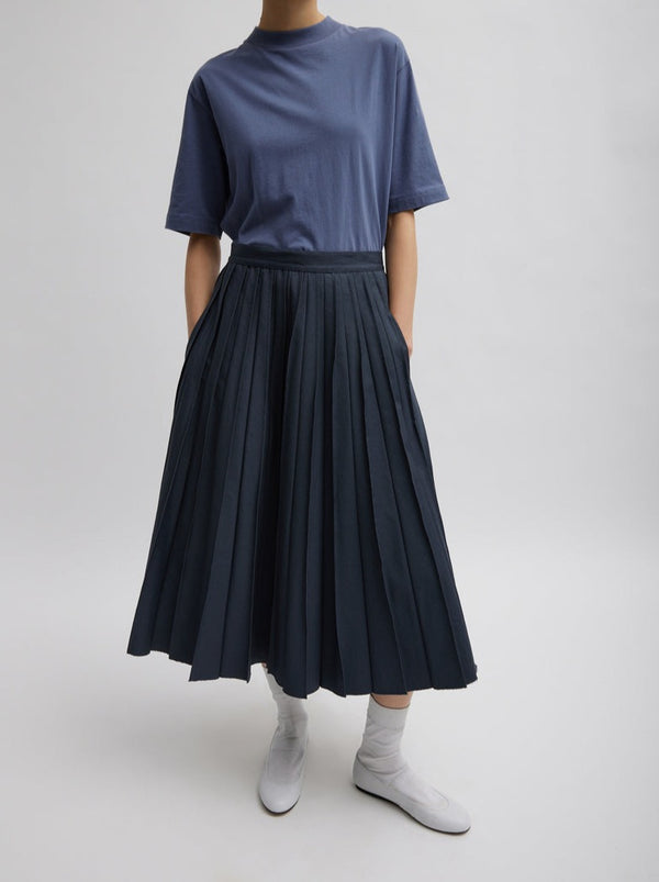 Tibi-Oliver Cotton Stretch Pintucked Skirt - Slate Blue-Skirts-US 02-Boboli-Vancouver-Canada