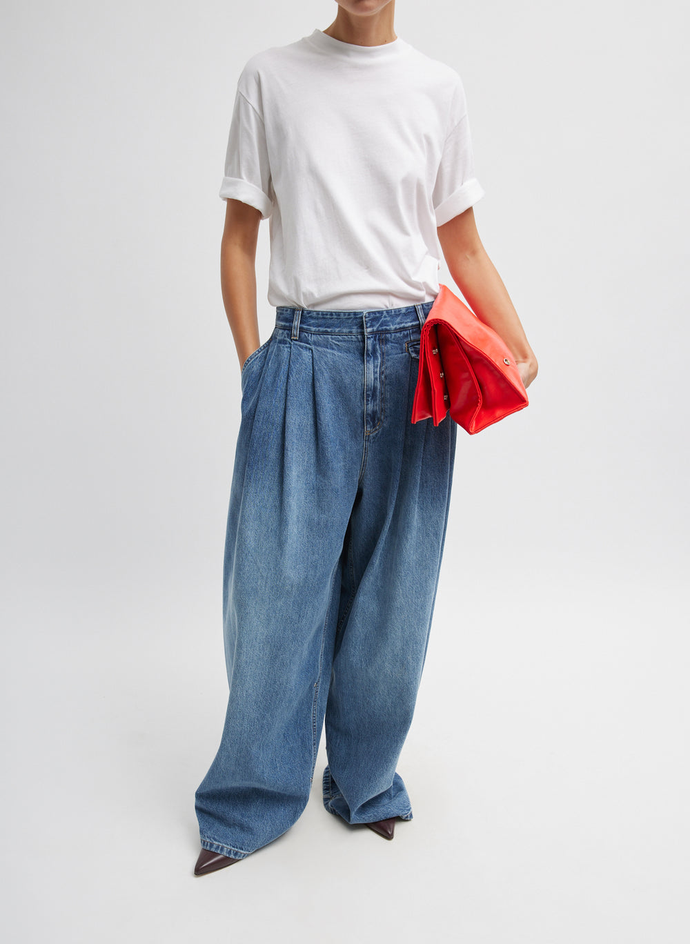 Tibi-Spring Denim Triple Pleat Pant - Classic Blue-Pants-Boboli-Vancouver-Canada
