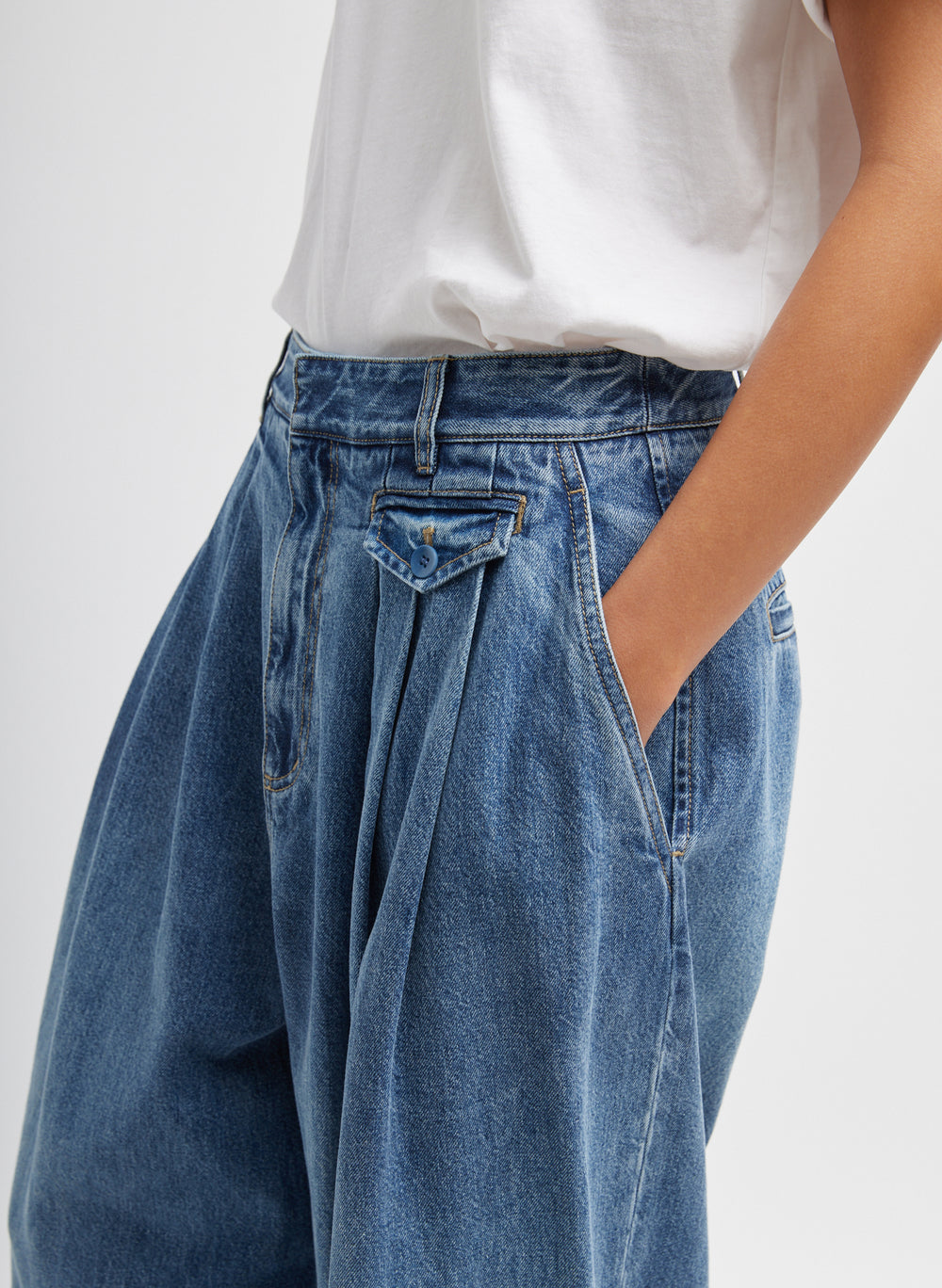 Tibi-Spring Denim Triple Pleat Pant - Classic Blue-Pants-Boboli-Vancouver-Canada