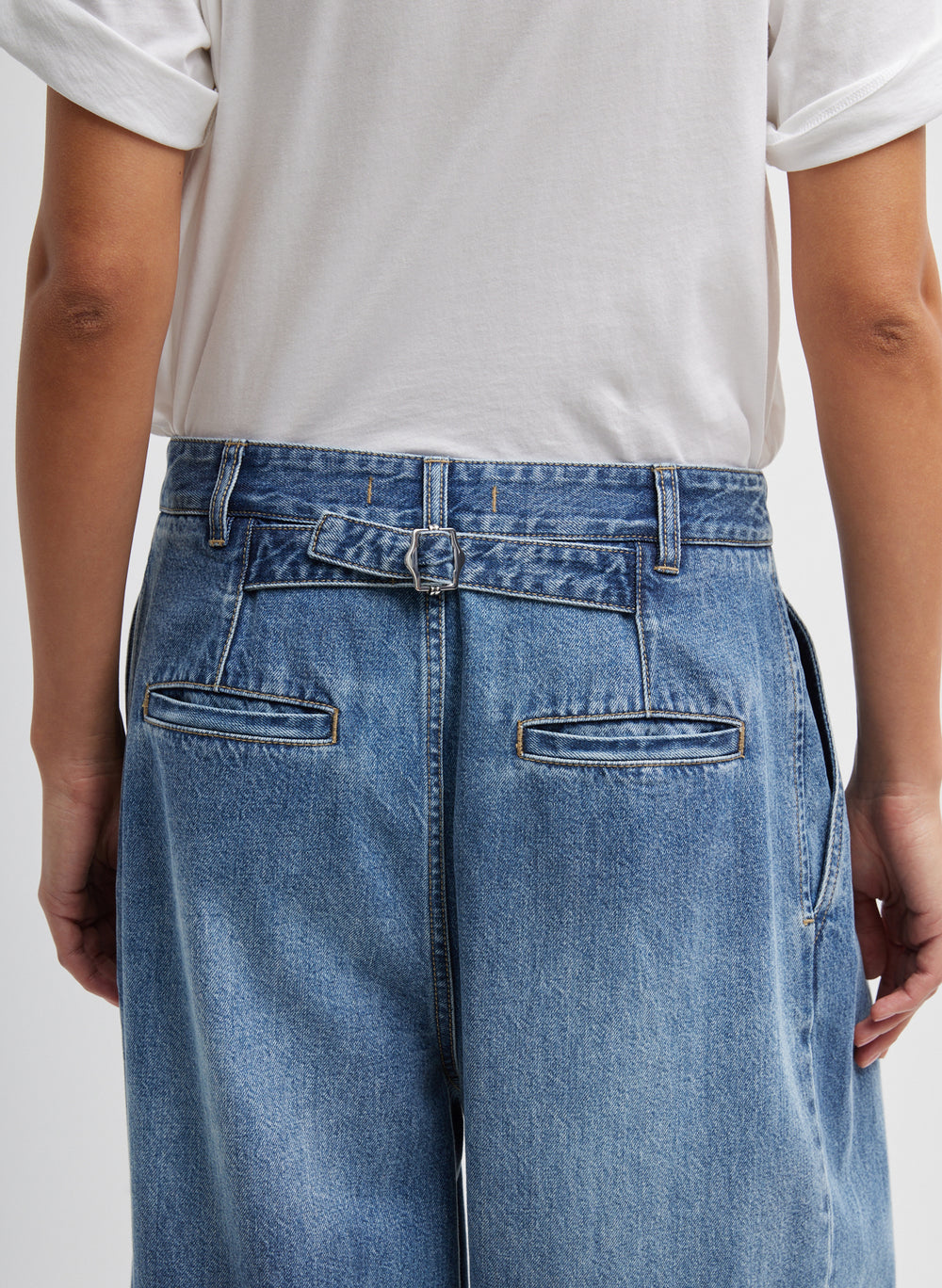 Tibi-Spring Denim Triple Pleat Pant - Classic Blue-Pants-Boboli-Vancouver-Canada