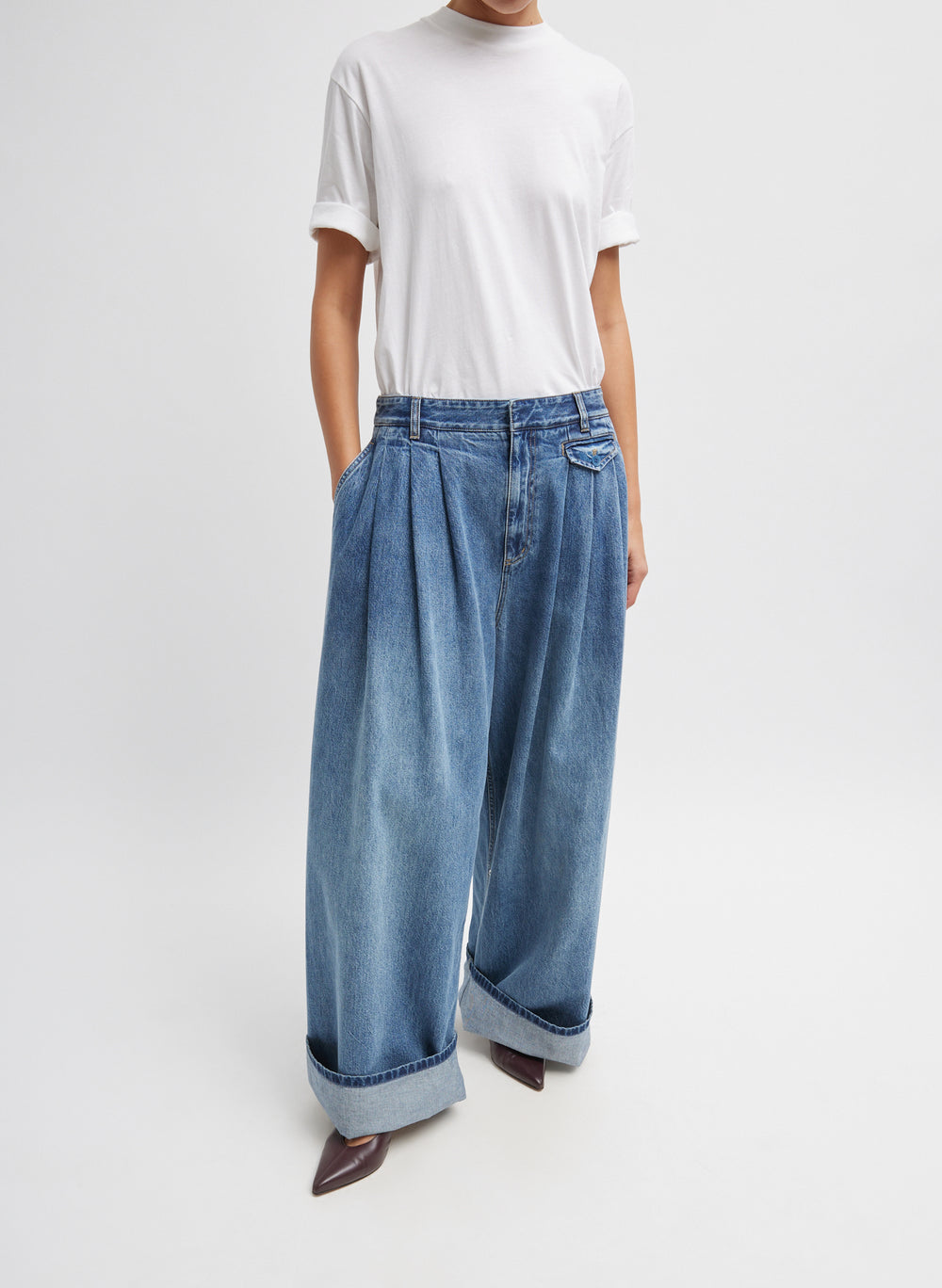 Tibi-Spring Denim Triple Pleat Pant - Classic Blue-Pants-Boboli-Vancouver-Canada