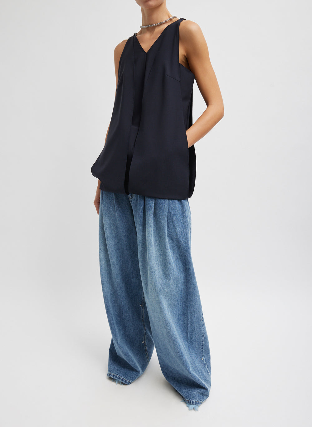 Tibi-Spring Denim Triple Pleat Pant - Classic Blue-Pants-Boboli-Vancouver-Canada