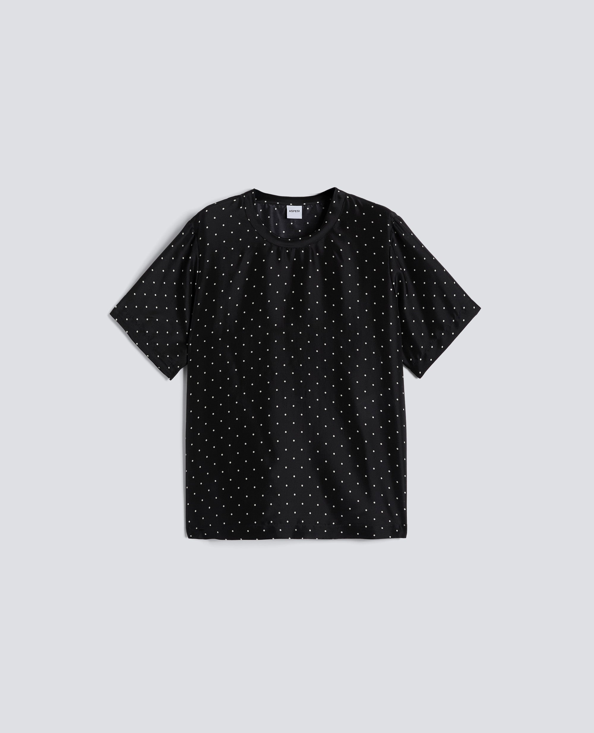 Aspesi-Silk Habutai T-Shirt - Pois Nero-Tops-Boboli-Vancouver-Canada