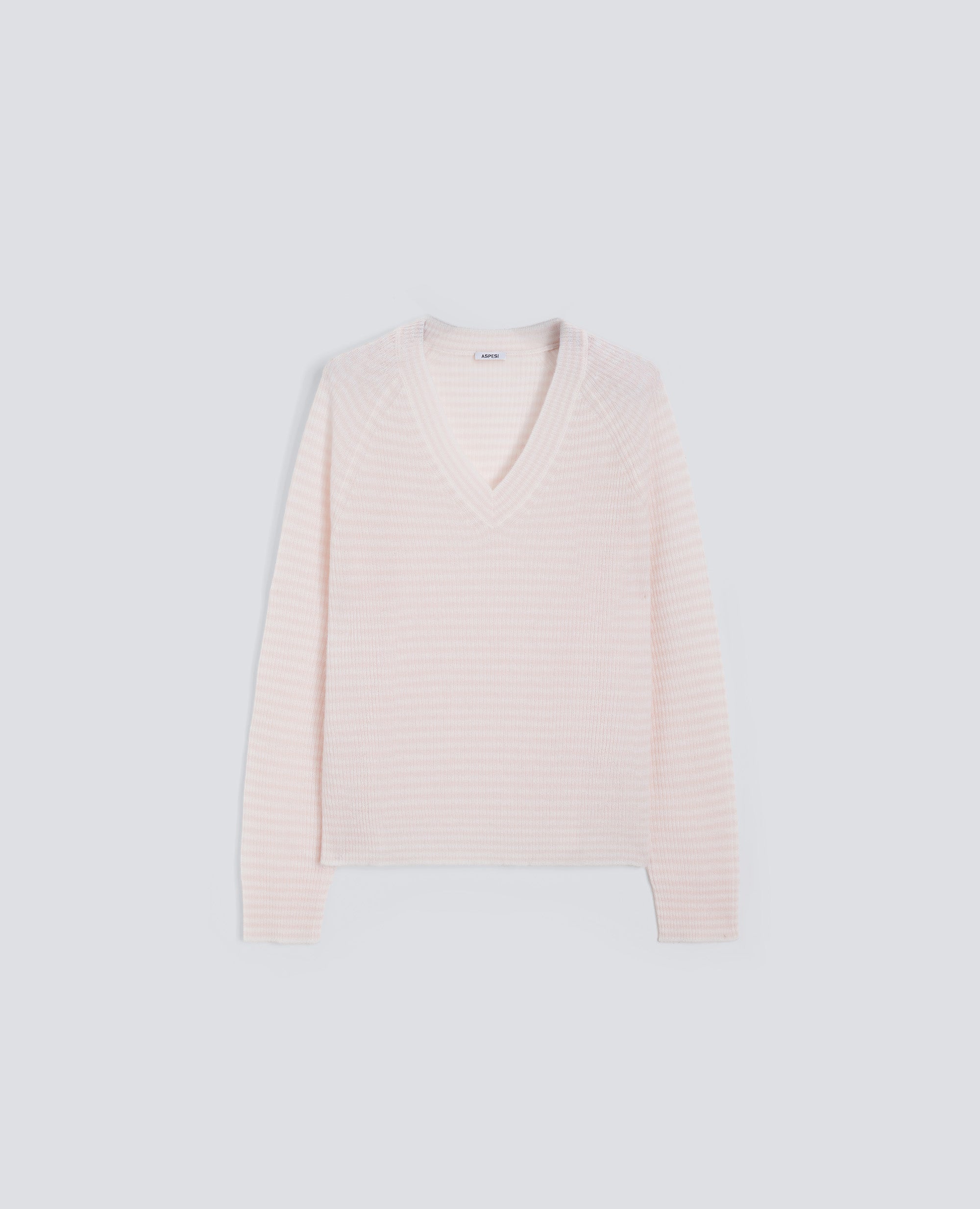 Aspesi-V Neck Sweater In Pure Cashmere - Pink Strip-Sweaters-Boboli-Vancouver-Canada