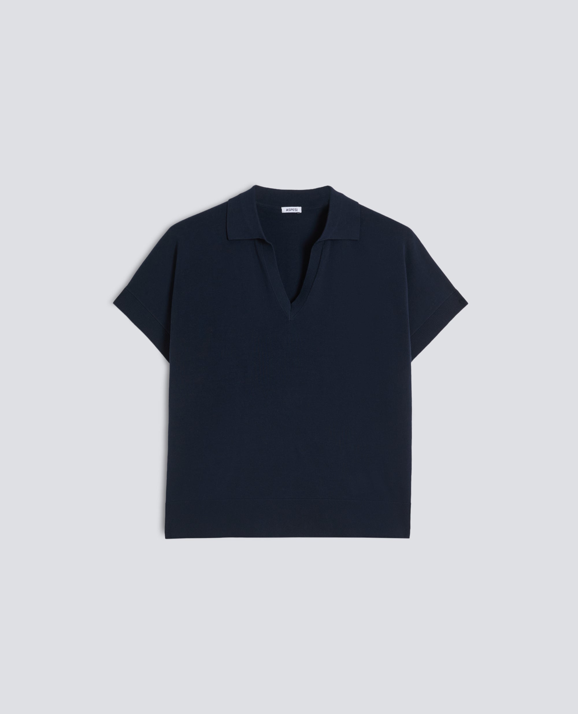 Aspesi-V-Neck Sweater With Collar In Pure Cotton Yarn - Navy Blue-Sweaters-Boboli-Vancouver-Canada