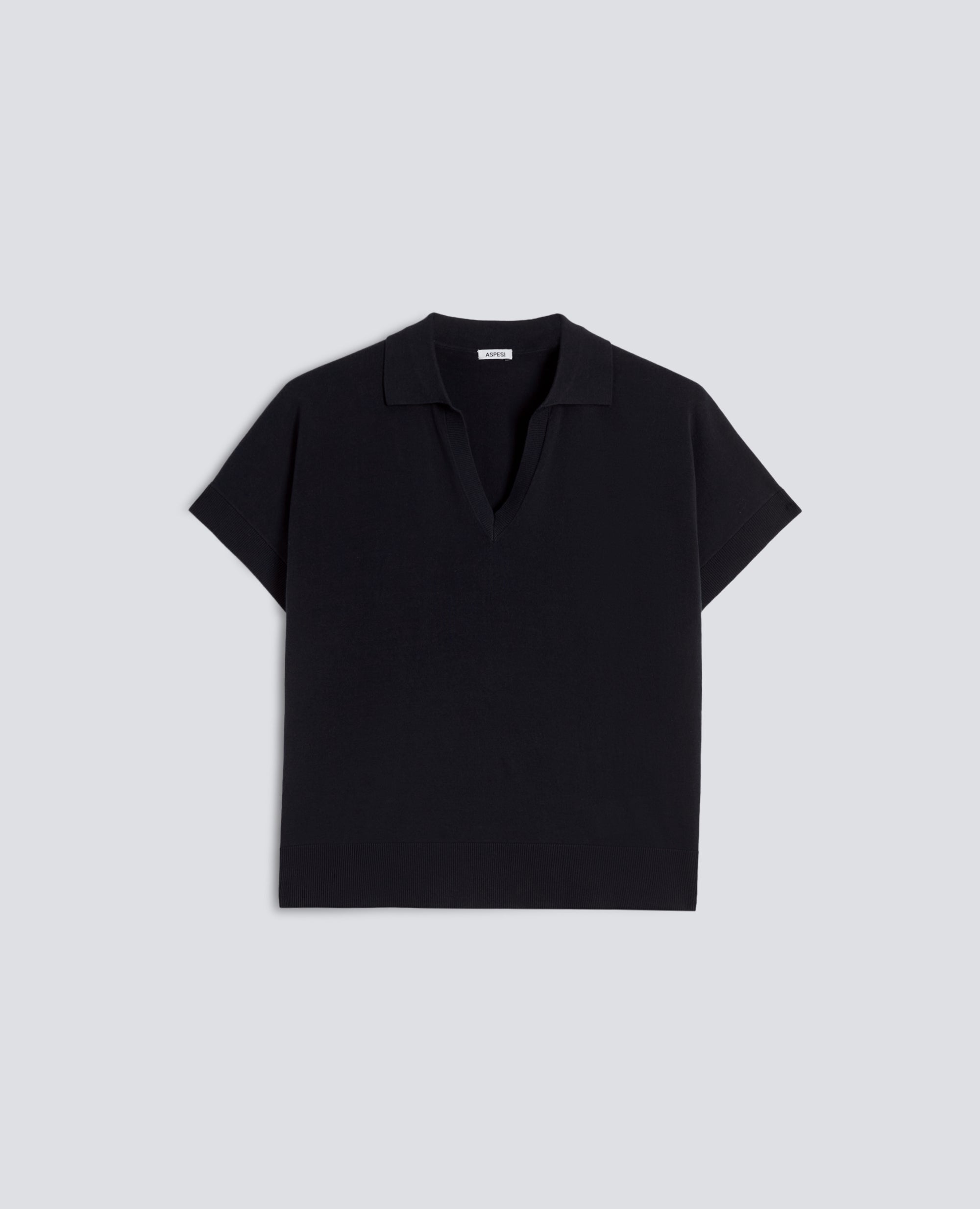 Aspesi-V-Neck Sweater With Collar In Pure Cotton Yarn - Black-Sweaters-Boboli-Vancouver-Canada