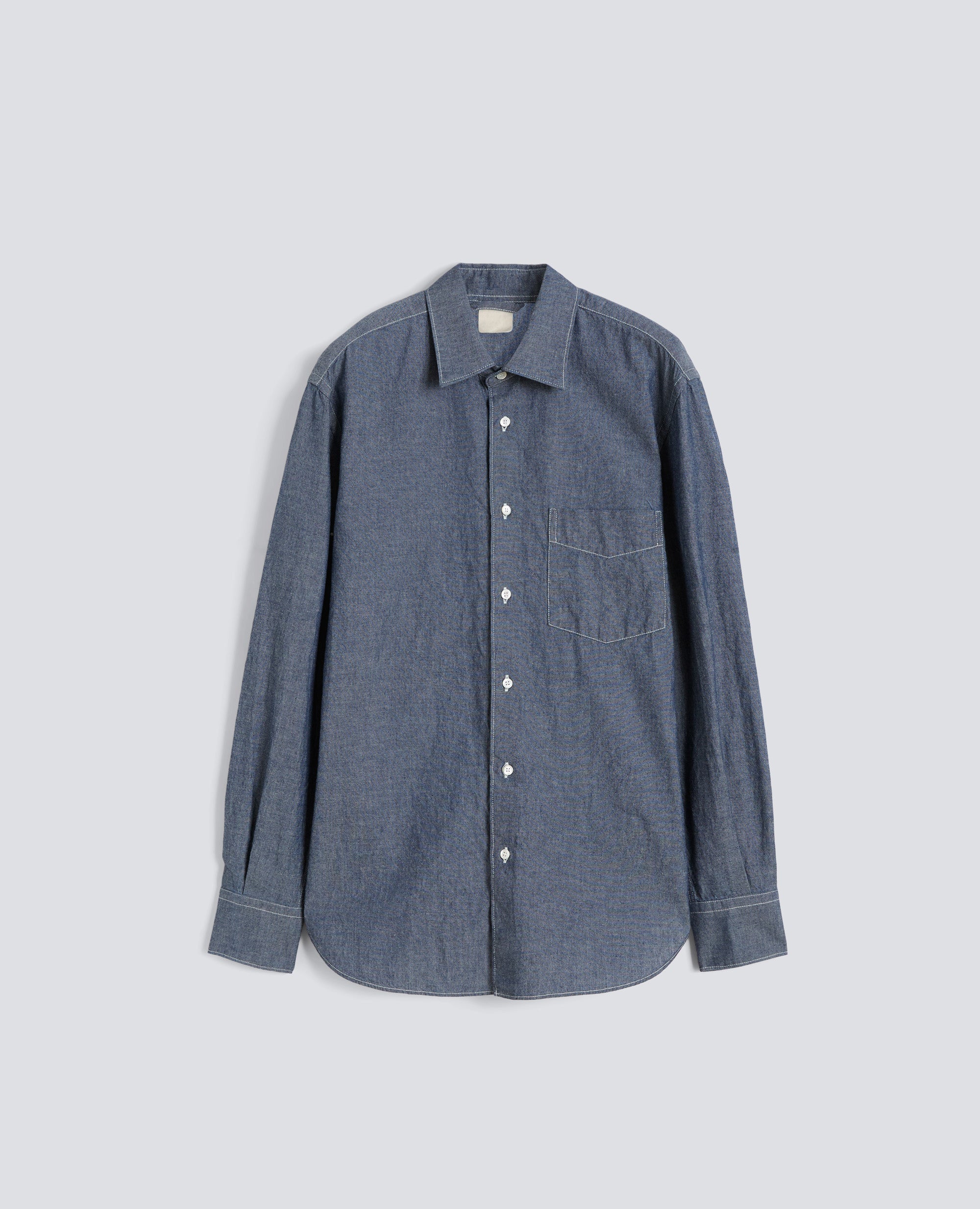Aspesi-Cotton Chambray Shirt With Classic Collar - Denim-Blouses-Boboli-Vancouver-Canada
