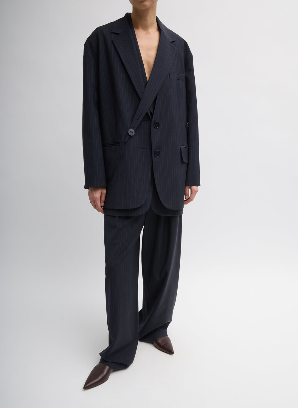 Tibi-Dominic Pinstripe Detached Lapel Liam Blazer - Navy/Multi-Blazers-Boboli-Vancouver-Canada