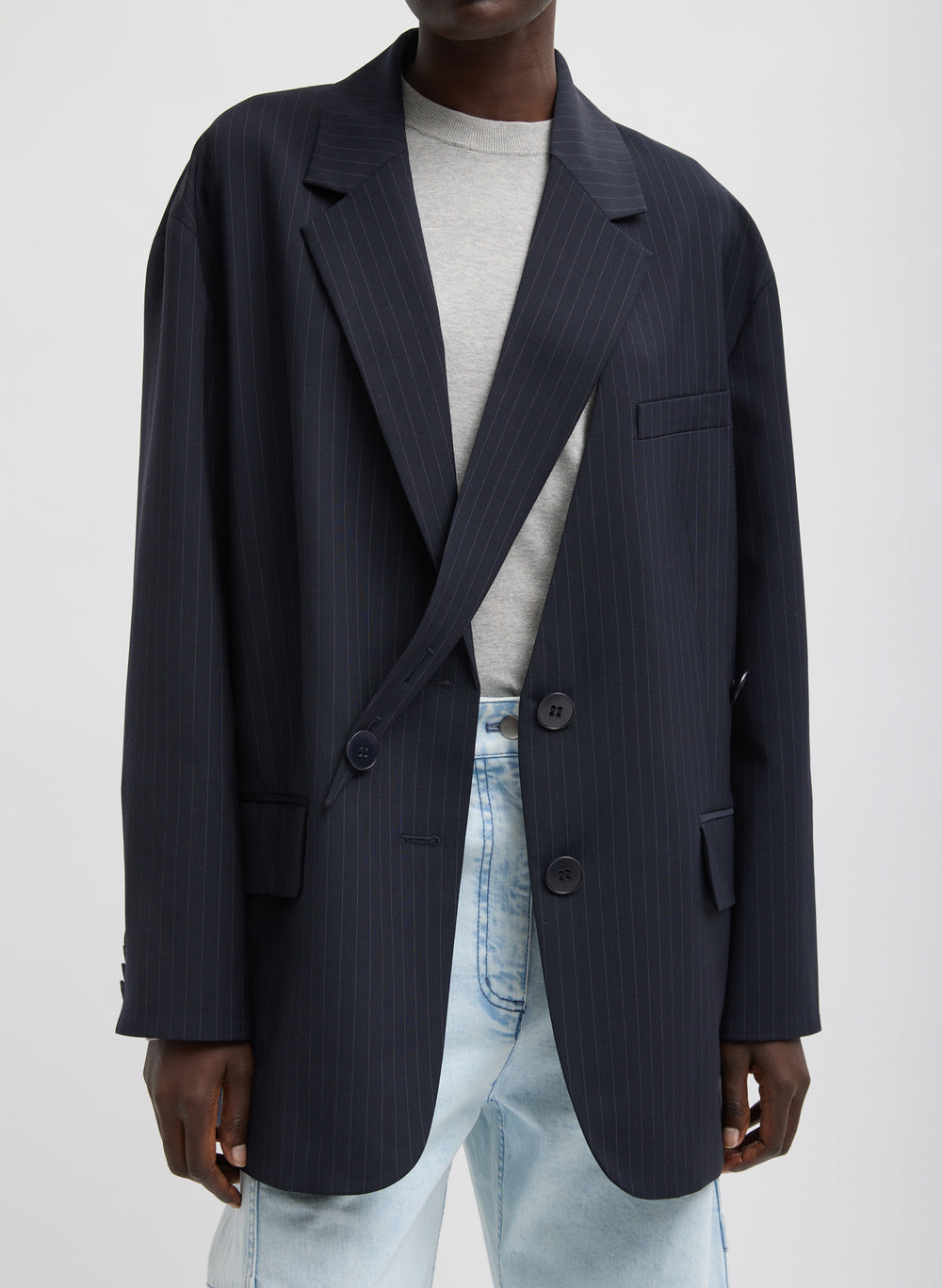 Tibi-Dominic Pinstripe Detached Lapel Liam Blazer - Navy/Multi-Blazers-Boboli-Vancouver-Canada