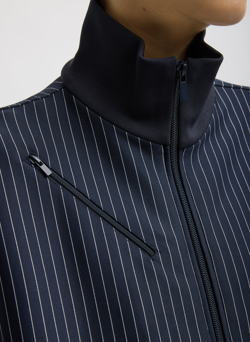 Tibi-Pinstripe Active Knit Zipper Track Jacket - Navy/Multi-Jackets-Boboli-Vancouver-Canada