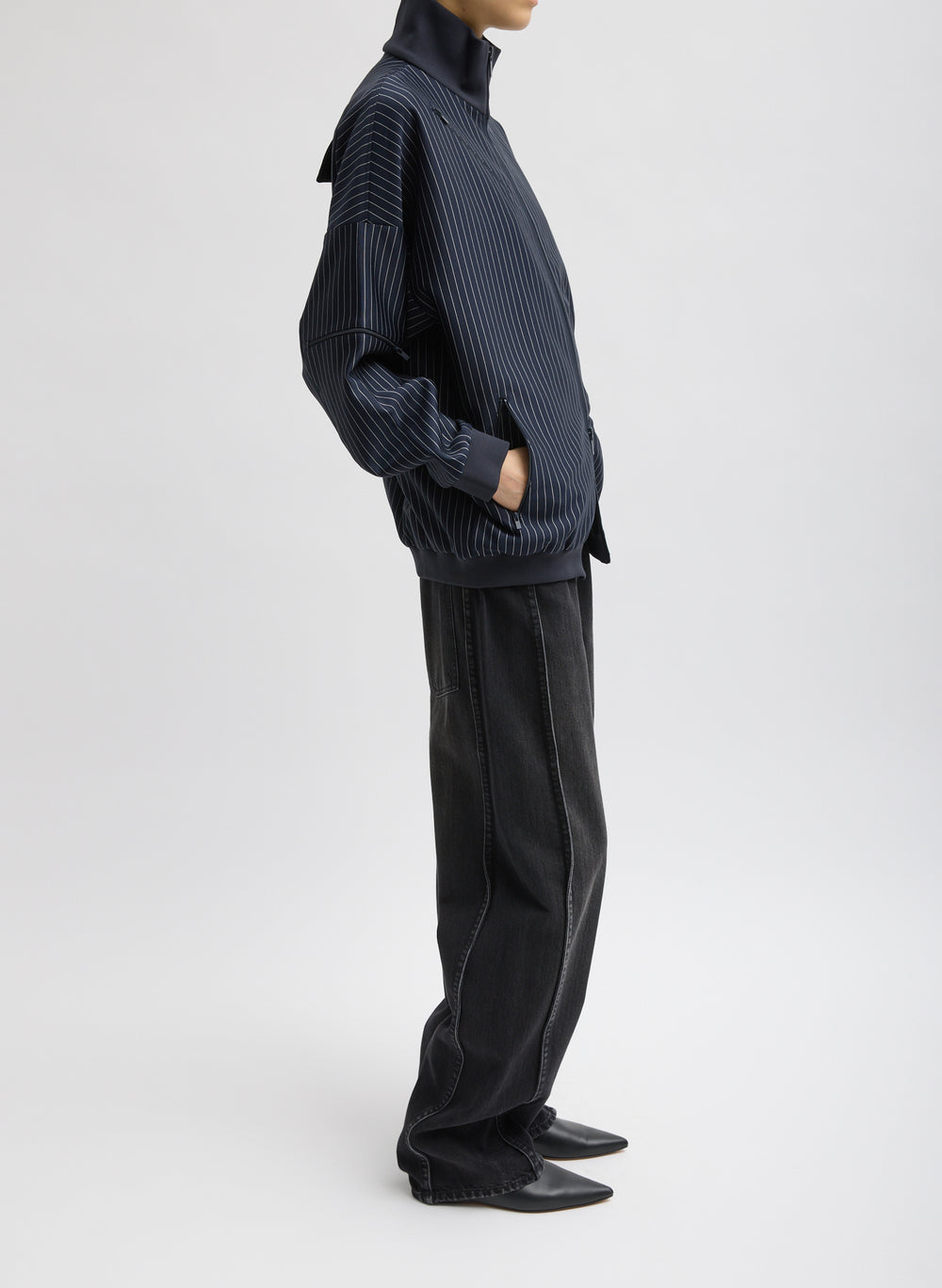 Tibi-Pinstripe Active Knit Zipper Track Jacket - Navy/Multi-Jackets-Boboli-Vancouver-Canada