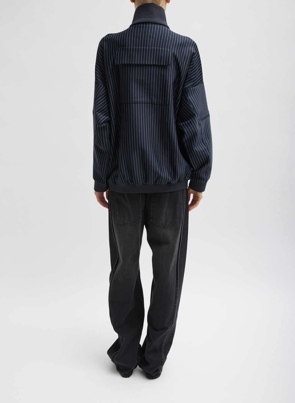 Tibi-Pinstripe Active Knit Zipper Track Jacket - Navy/Multi-Jackets-Boboli-Vancouver-Canada