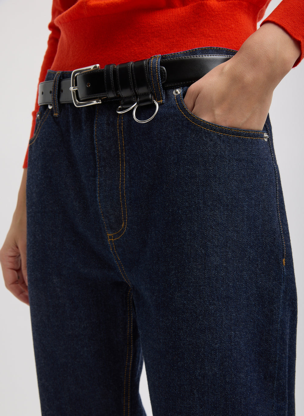 Tibi-Selvage Denim 5 Pocket Alec Jean - Dark Denim-Pants-Boboli-Vancouver-Canada