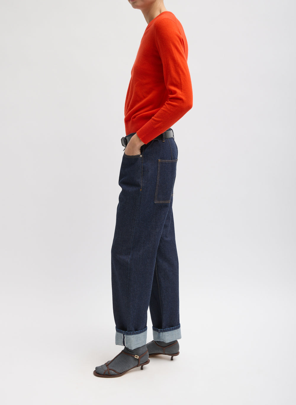 Tibi-Selvage Denim 5 Pocket Alec Jean - Dark Denim-Pants-Boboli-Vancouver-Canada