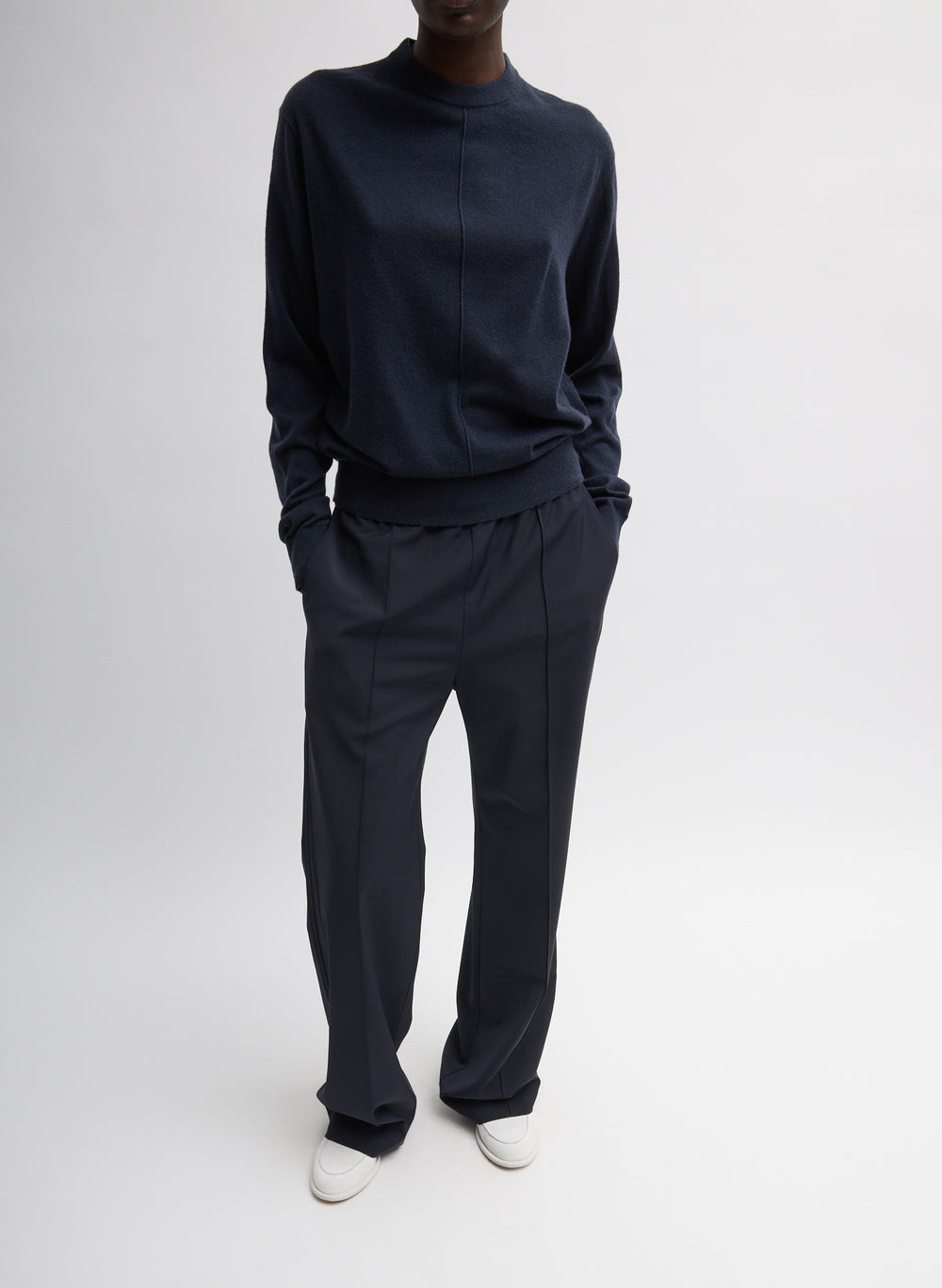 Tibi-Skinlike Mercerized Wool Crewneck Pullover - Navy-Sweaters-Boboli-Vancouver-Canada