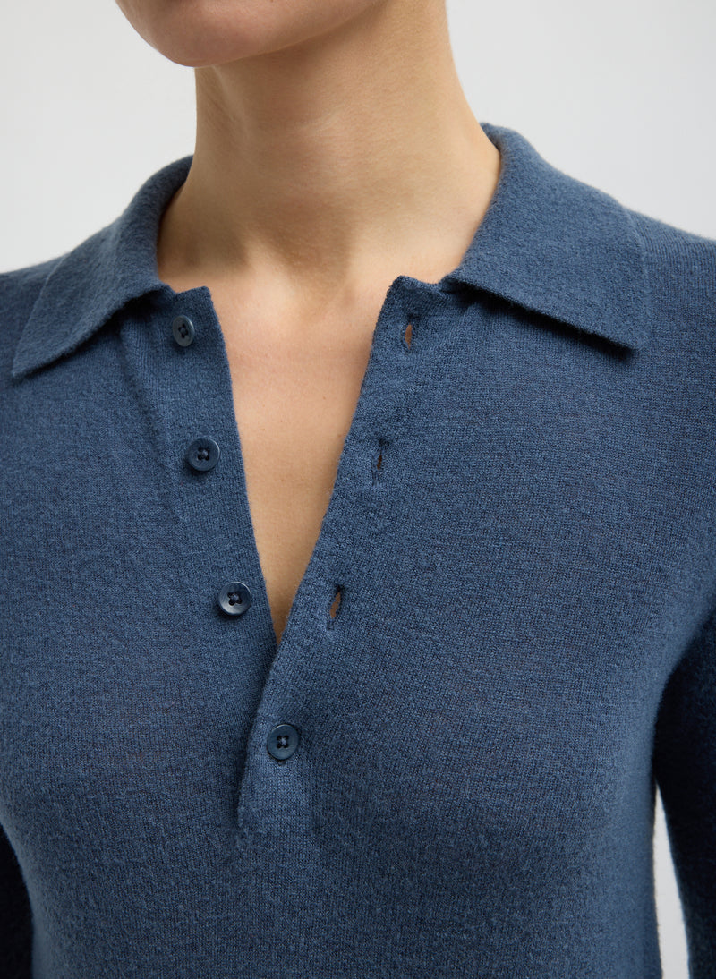 Tibi-Skinlike Mercerized Wool Soft Sheer Polo - Blue Fog-Sweaters-Boboli-Vancouver-Canada