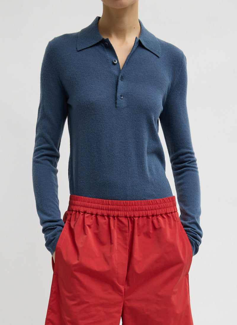 Tibi-Skinlike Mercerized Wool Soft Sheer Polo - Blue Fog-Sweaters-Boboli-Vancouver-Canada