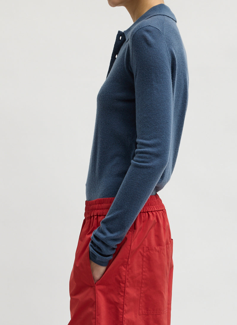 Tibi-Skinlike Mercerized Wool Soft Sheer Polo - Blue Fog-Sweaters-Boboli-Vancouver-Canada