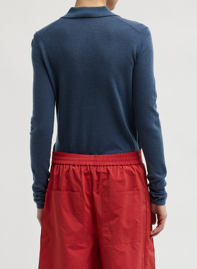 Tibi-Skinlike Mercerized Wool Soft Sheer Polo - Blue Fog-Sweaters-Boboli-Vancouver-Canada