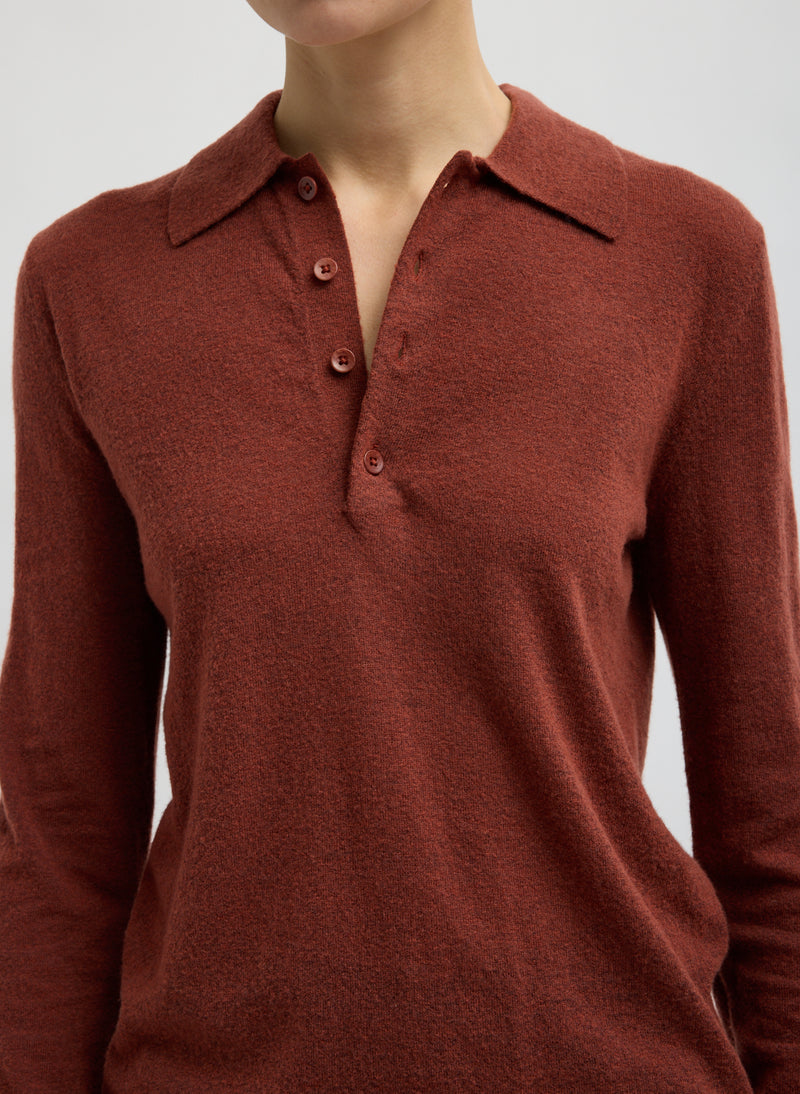 Tibi-Skinlike Mercerized Wool Soft Sheer Polo - Red Clay-Sweaters-Boboli-Vancouver-Canada