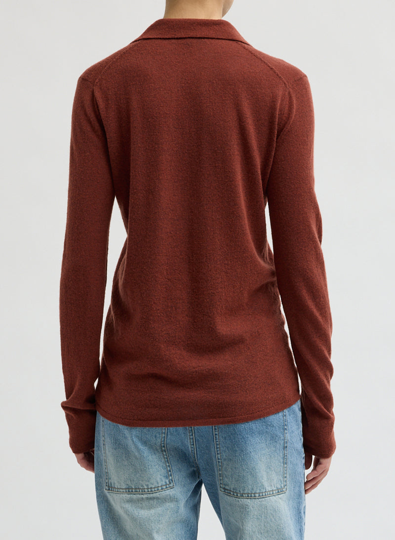 Tibi-Skinlike Mercerized Wool Soft Sheer Polo - Red Clay-Sweaters-Boboli-Vancouver-Canada
