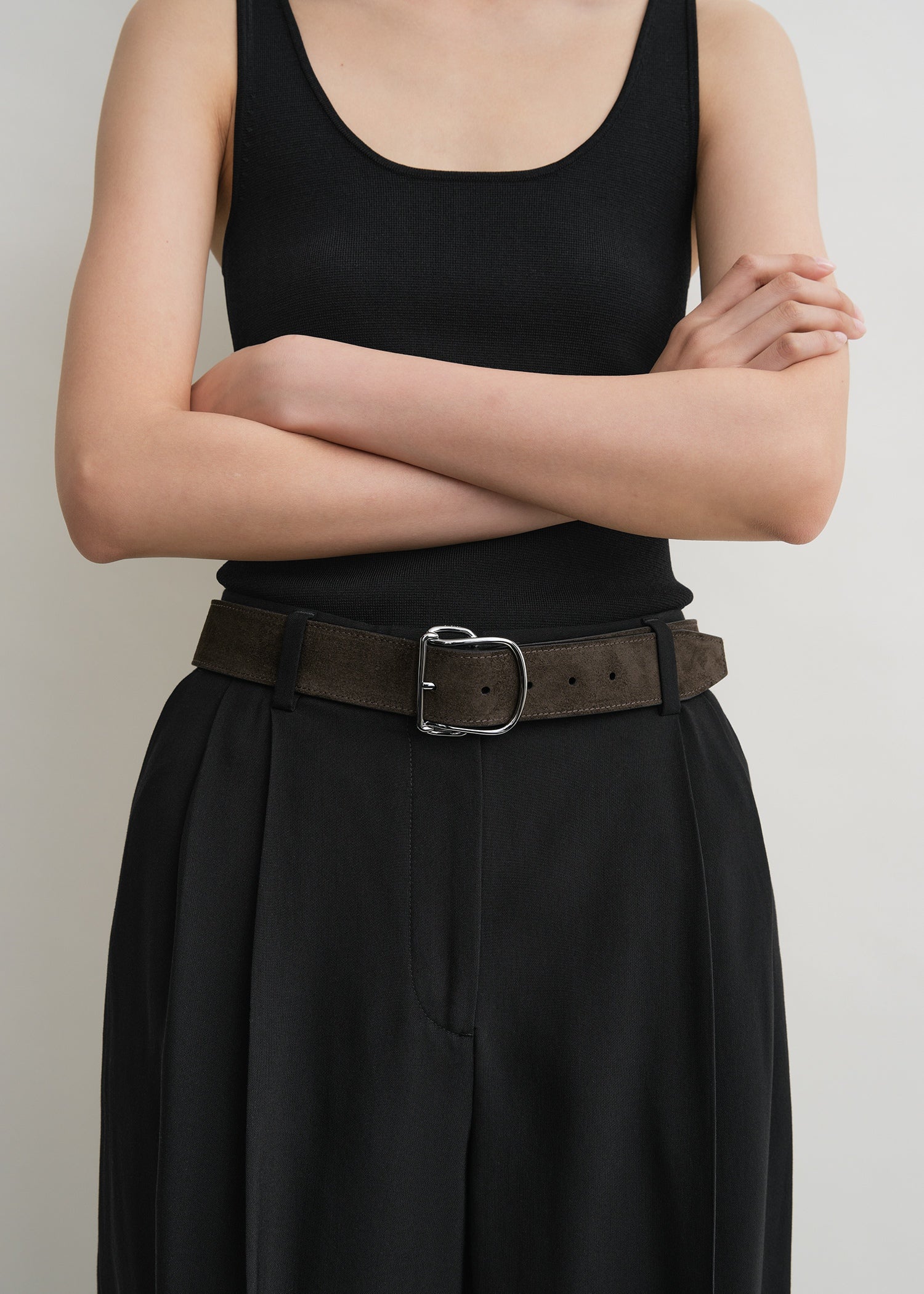 Totême-Swirl Suede Belt - Pepper-Belts-Boboli-Vancouver-Canada