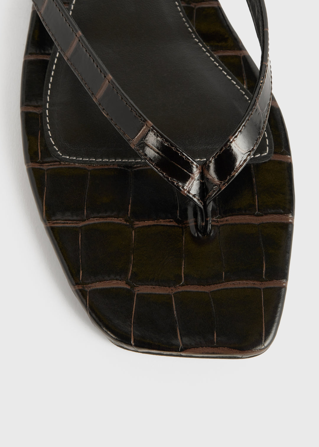 Totême-Croco-Embossed Flip Flops - Dark Brown-Shoes-Boboli-Vancouver-Canada