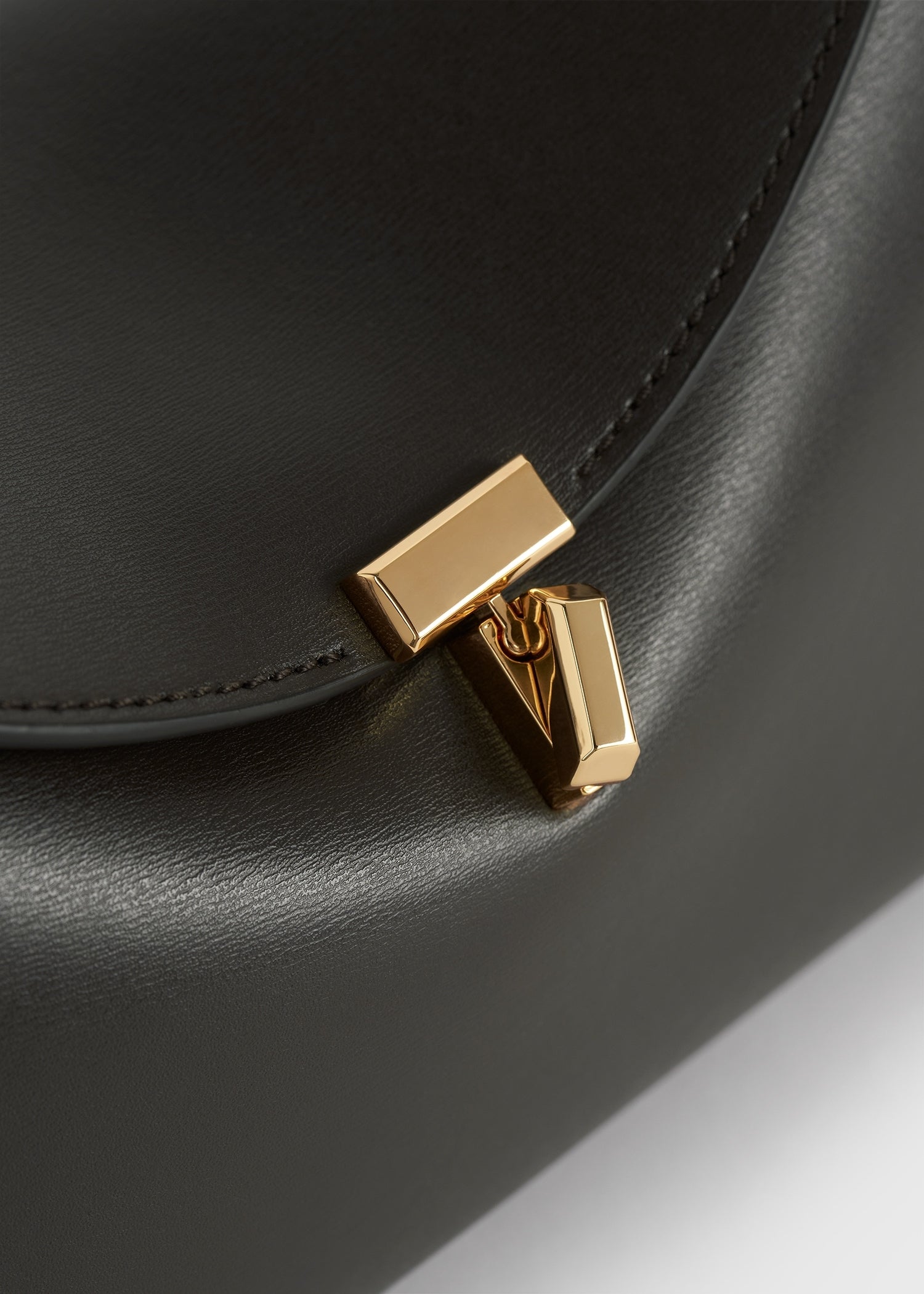 Totême-T-Lock Leather Clutch - Bark-Bags-Boboli-Vancouver-Canada