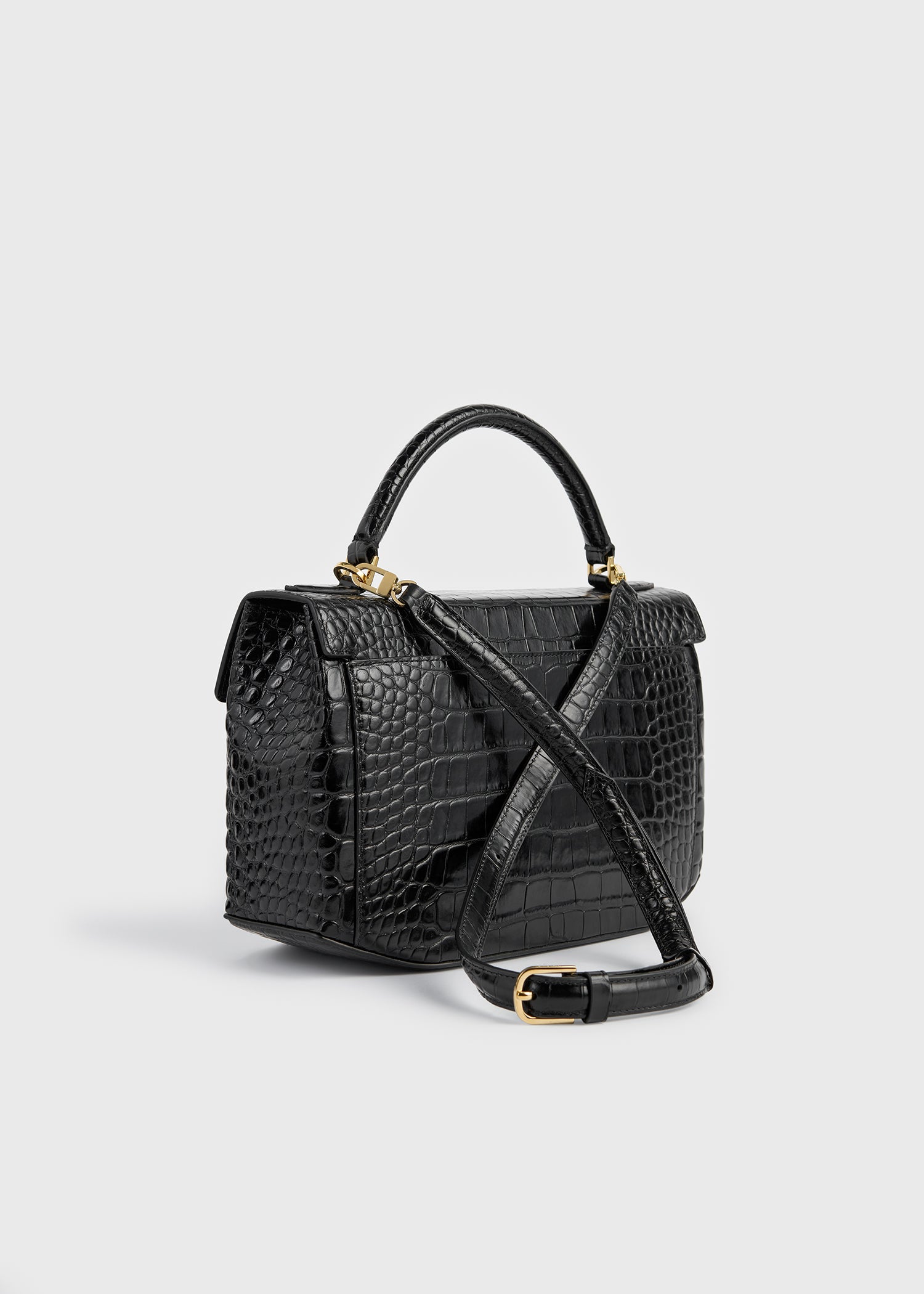 Totême-Clip Croco-Embossed Top Handle - Black-Bags-Boboli-Vancouver-Canada