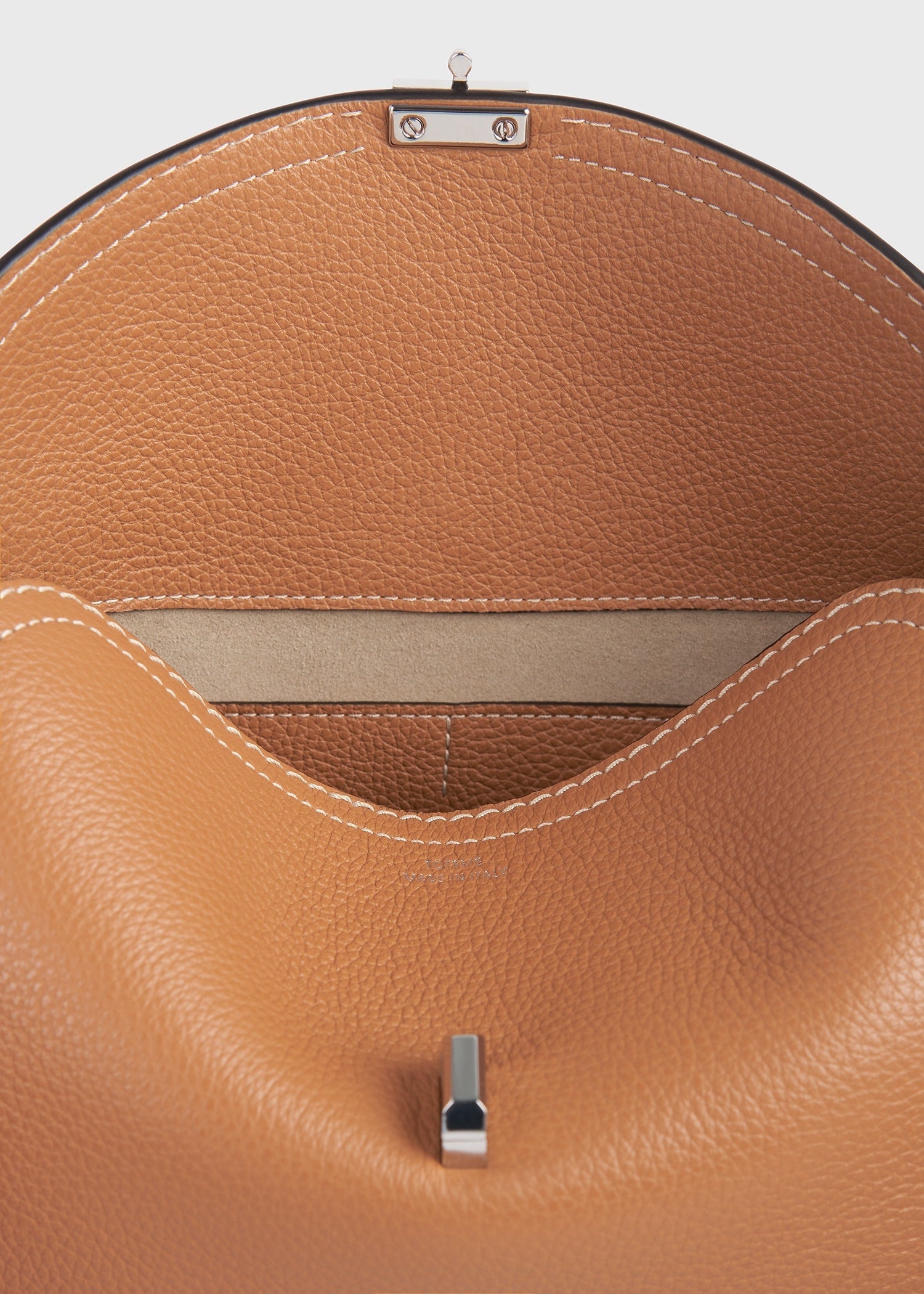 Totême-T-Lock Grained Leather Clutch - Tan-Bags-Boboli-Vancouver-Canada